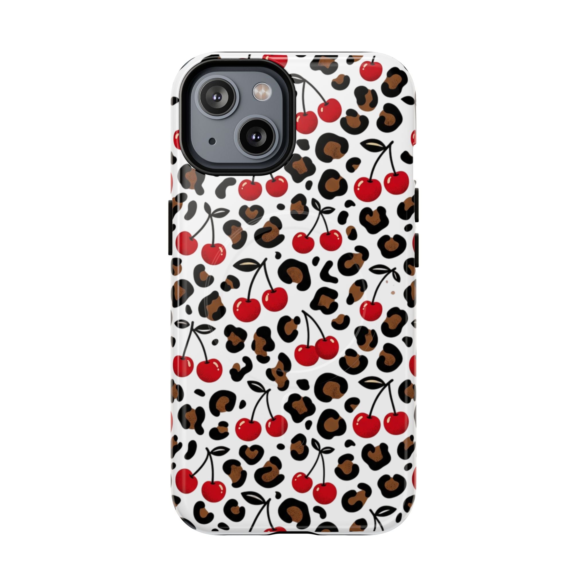 Cherry Leopard Tough Magnetic Phone Case — Protective Magnetic iPhone Cover with Red Cherry & Leopard Print