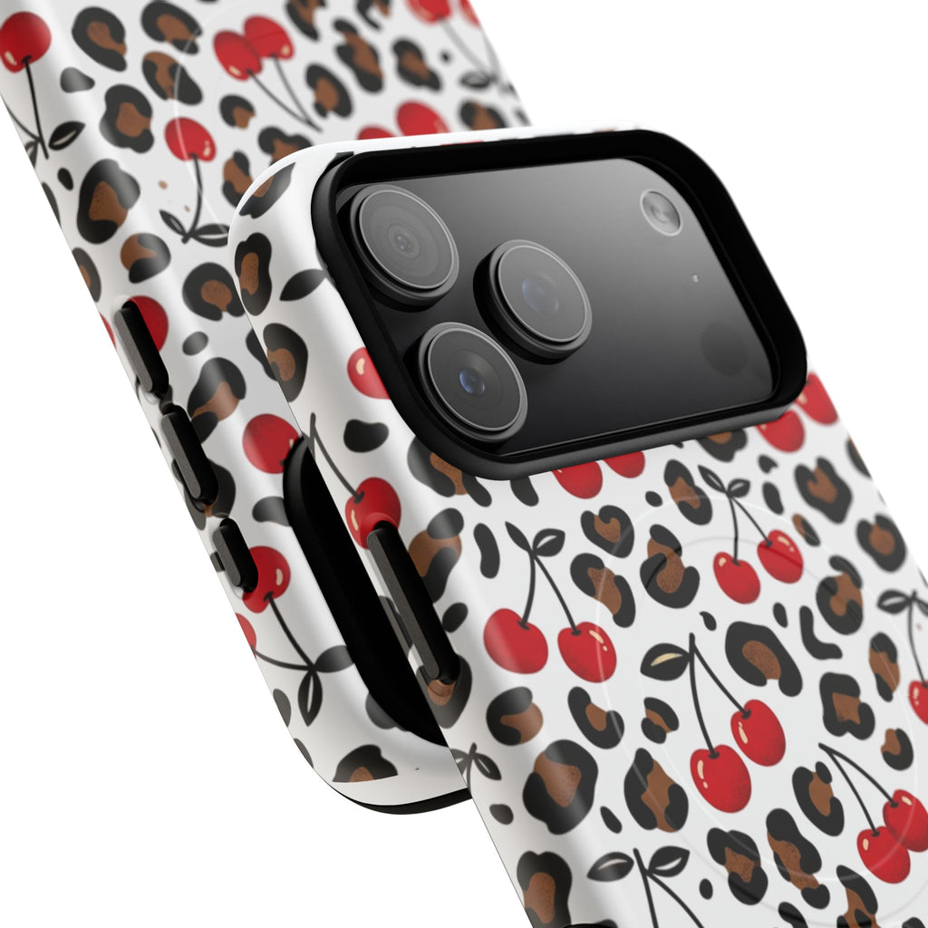 Cherry Leopard Tough Magnetic Phone Case — Protective Magnetic iPhone Cover with Red Cherry & Leopard Print