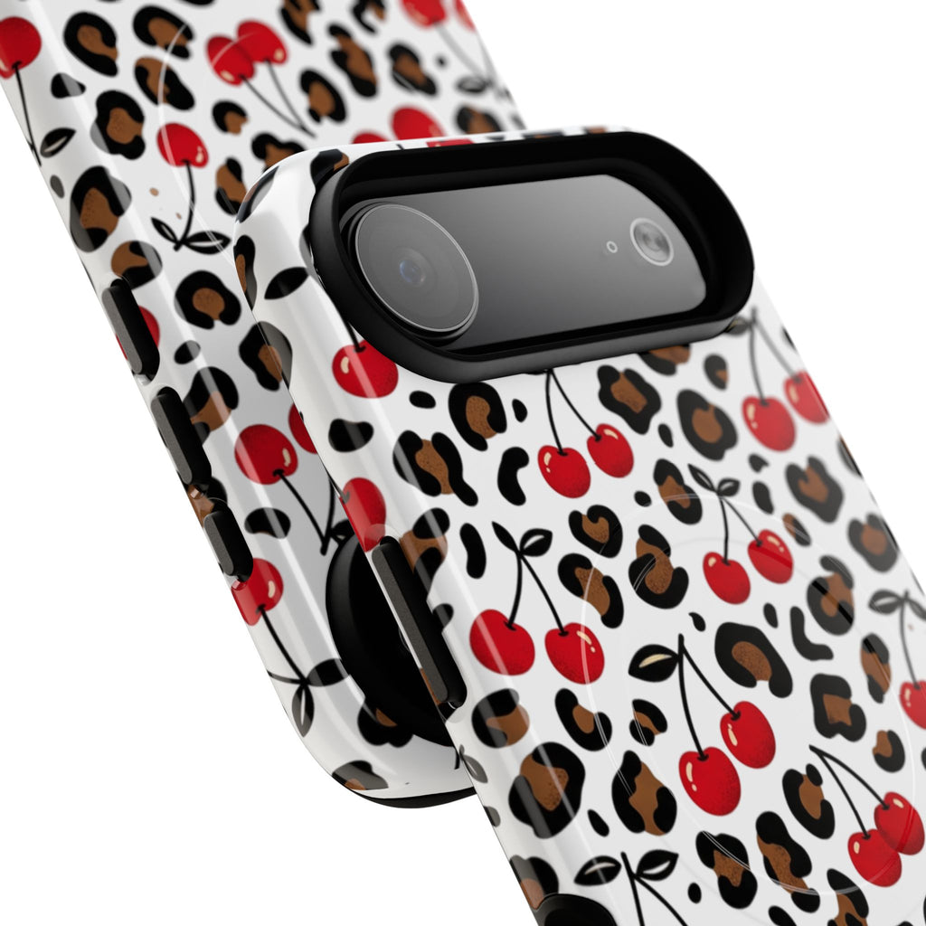 Cherry Leopard Tough Magnetic Phone Case — Protective Magnetic iPhone Cover with Red Cherry & Leopard Print