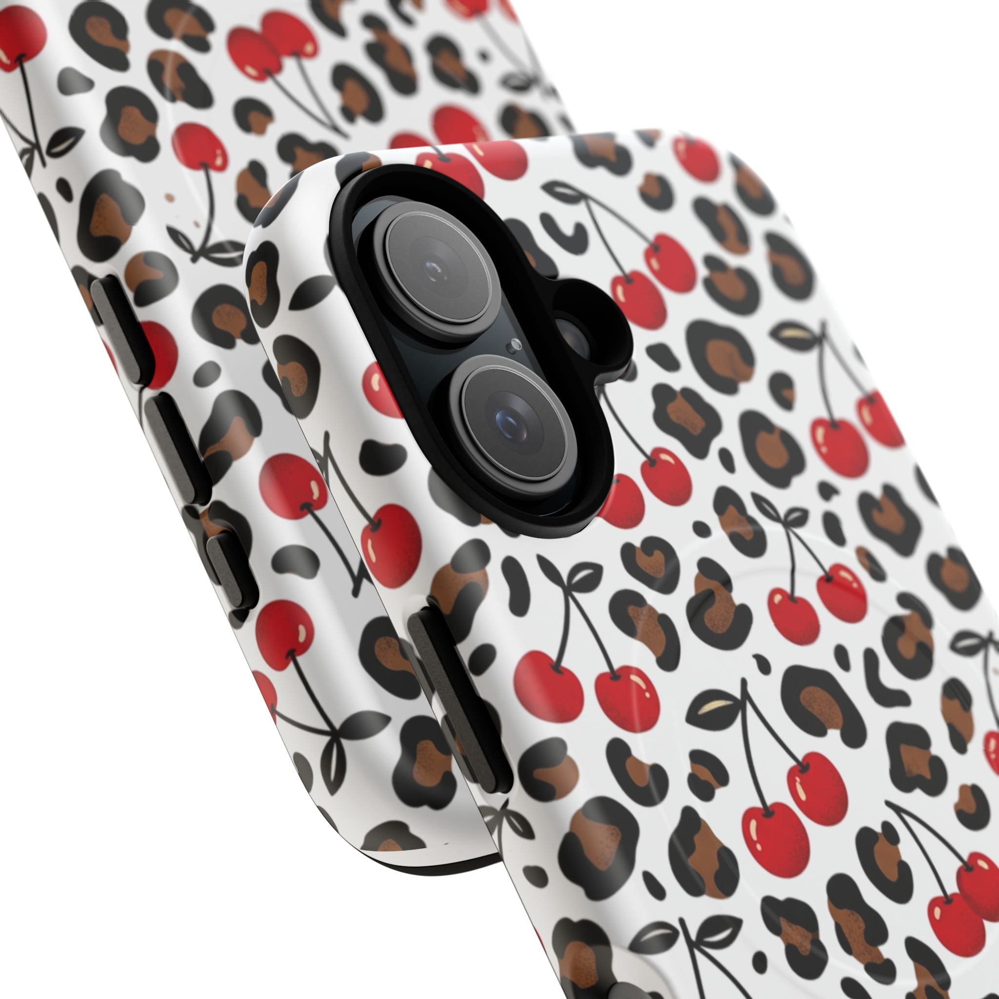 Cherry Leopard Tough Magnetic Phone Case — Protective Magnetic iPhone Cover with Red Cherry & Leopard Print
