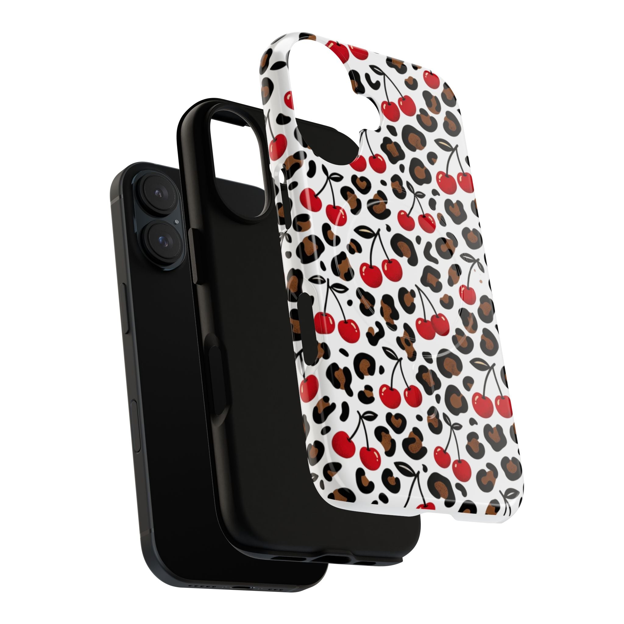 Cherry Leopard Tough Magnetic Phone Case — Protective Magnetic iPhone Cover with Red Cherry & Leopard Print