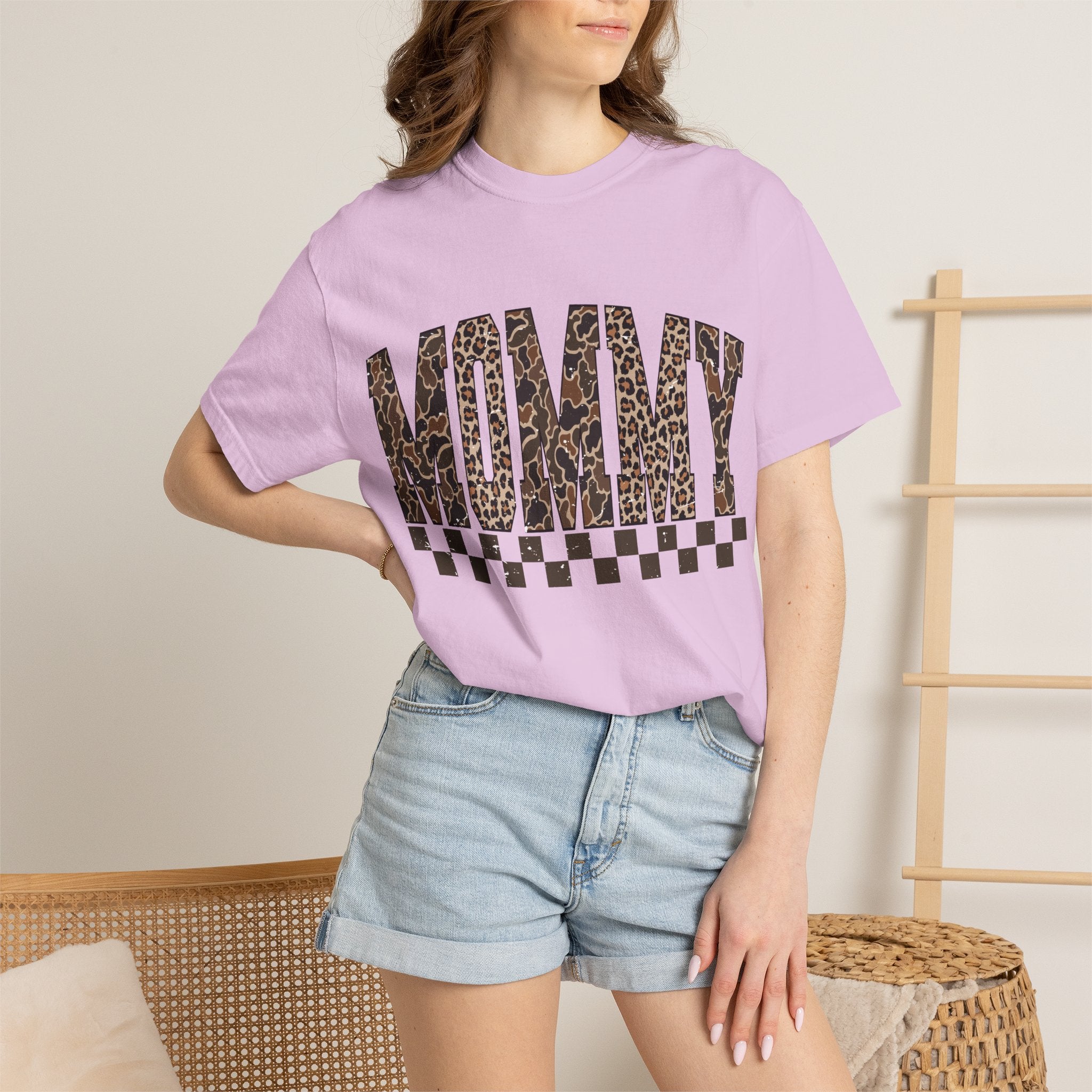 Mommy  Leopard-Checkered Print T-Shirt