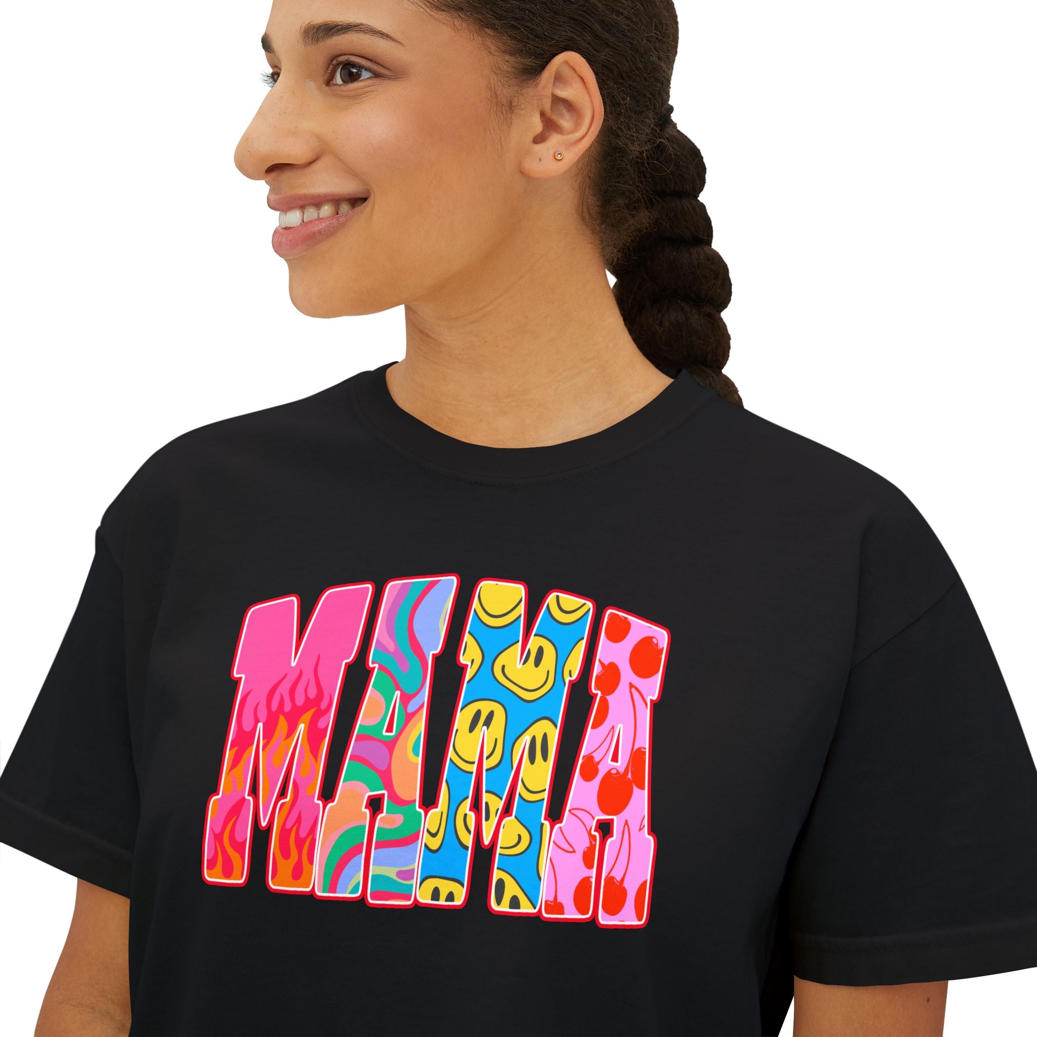 Mama Retro Graphic Tee — Women's Boxy Cropped T-Shirt