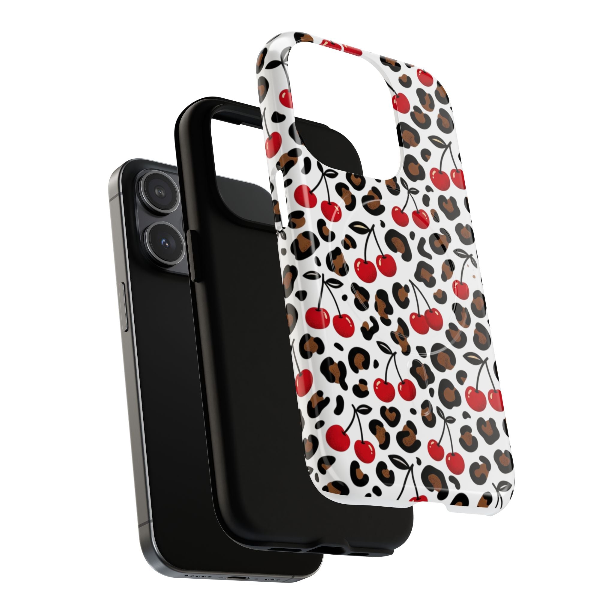 Cherry Leopard Tough Magnetic Phone Case — Protective Magnetic iPhone Cover with Red Cherry & Leopard Print