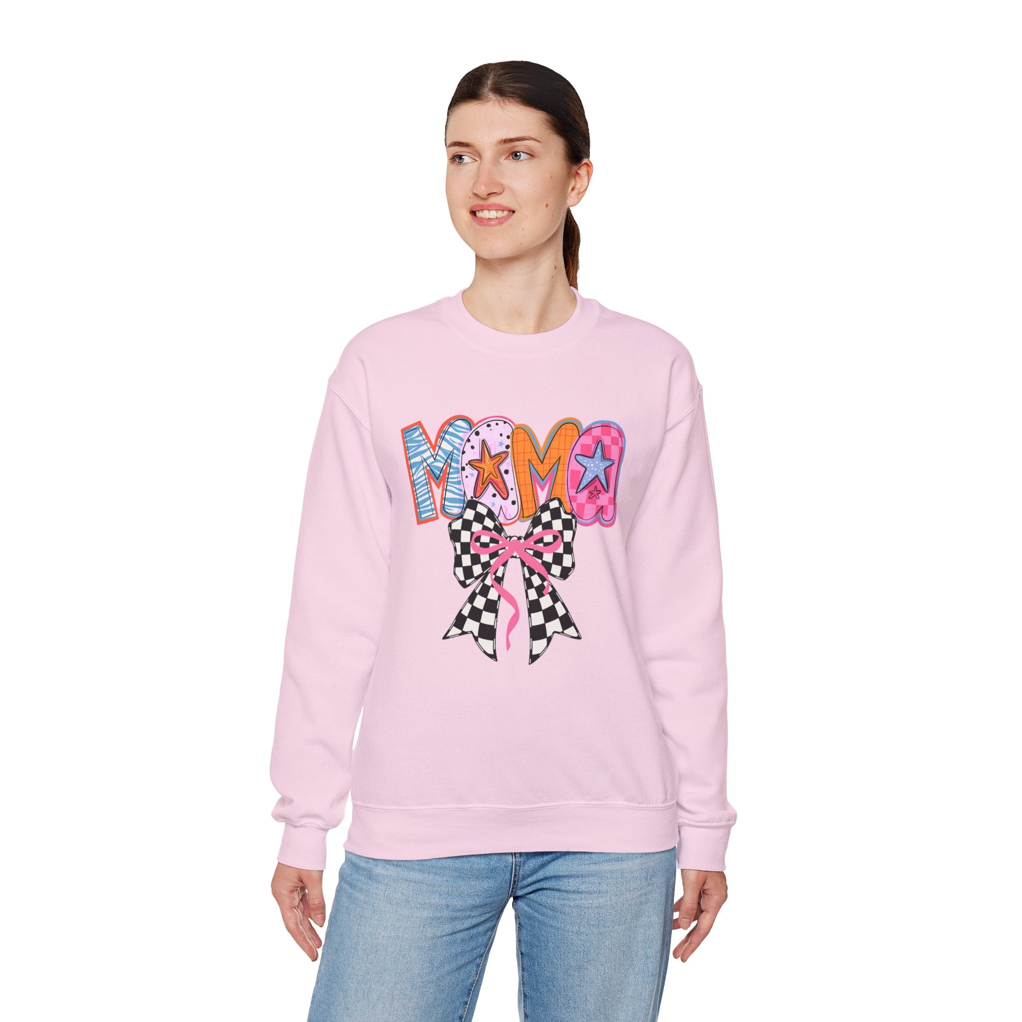 Mama Crewneck Sweatshirt with Checkerboard Bow
