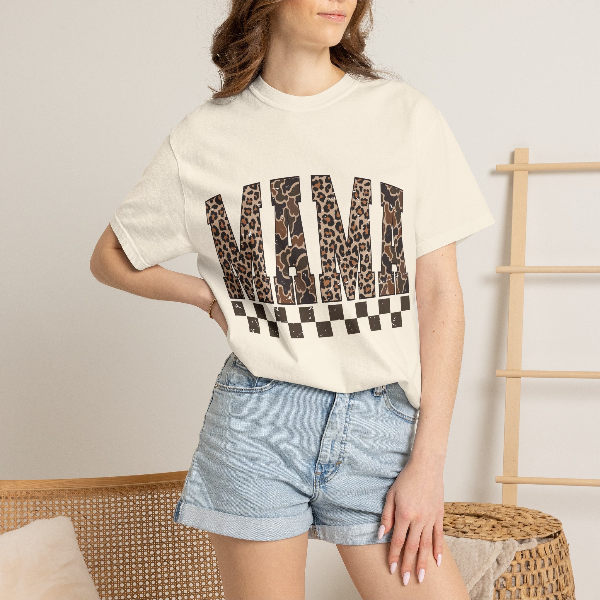 Mama  Leopard-Checkered Print T-Shirt