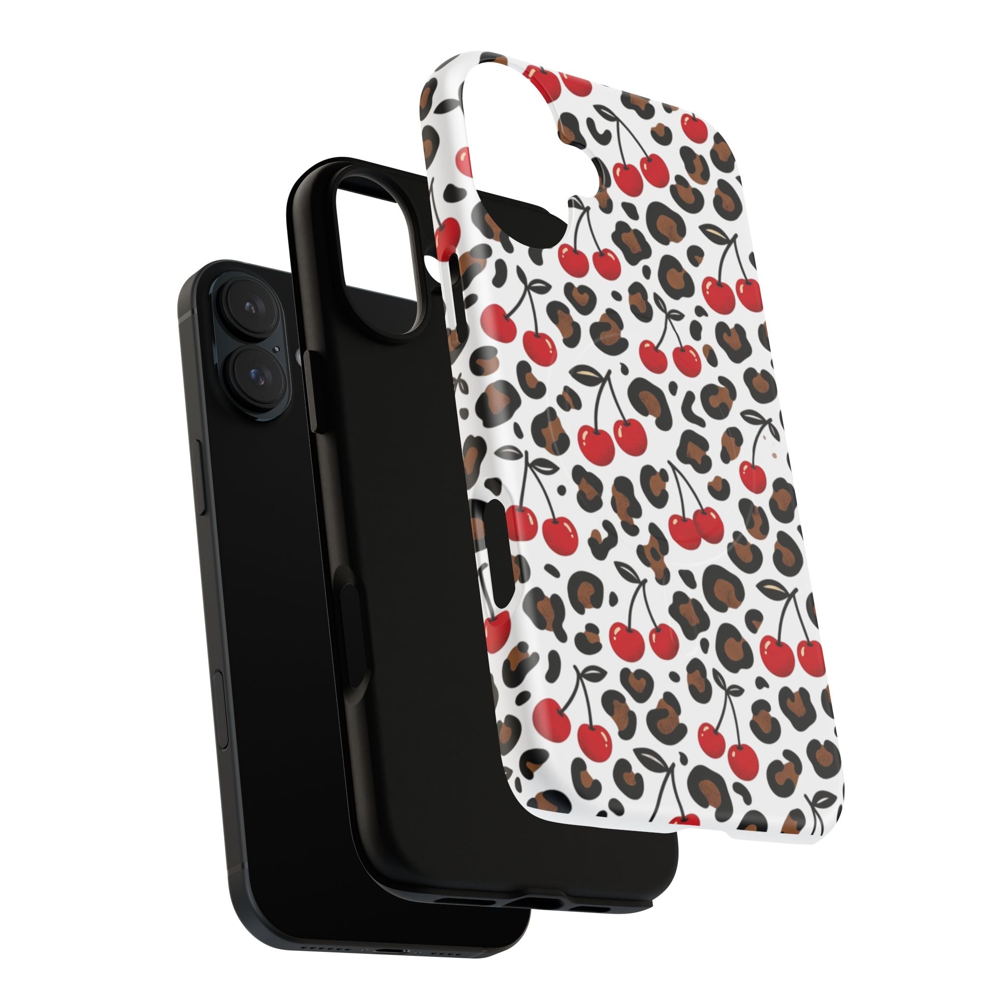 Cherry Leopard Tough Magnetic Phone Case — Protective Magnetic iPhone Cover with Red Cherry & Leopard Print