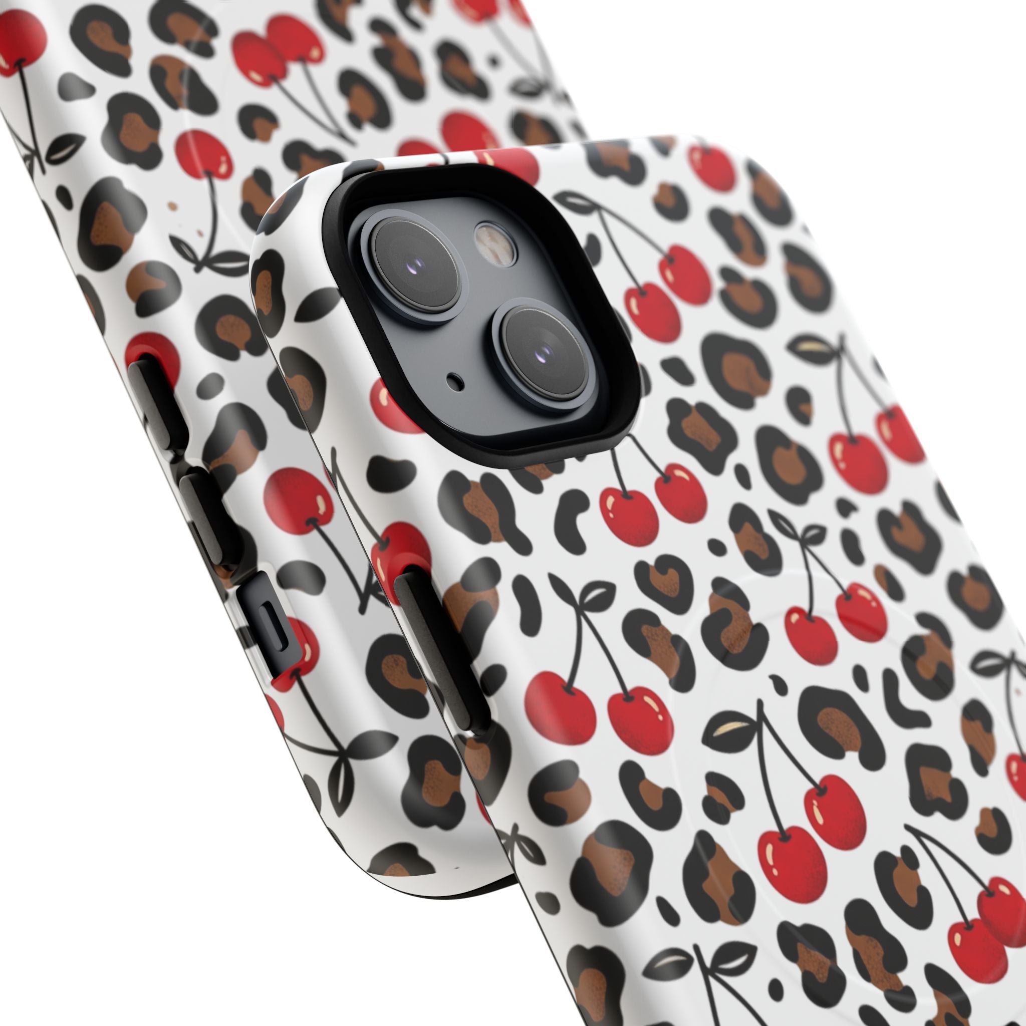 Cherry Leopard Tough Magnetic Phone Case — Protective Magnetic iPhone Cover with Red Cherry & Leopard Print