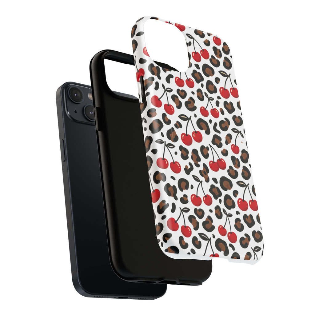 Cherry Leopard Tough Magnetic Phone Case — Protective Magnetic iPhone Cover with Red Cherry & Leopard Print
