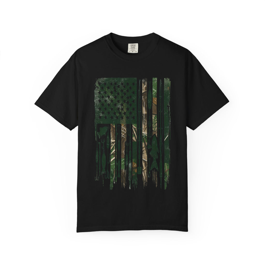 Fishing Flag Men's T-Shirt — Camo American Flag with Fish & Lures