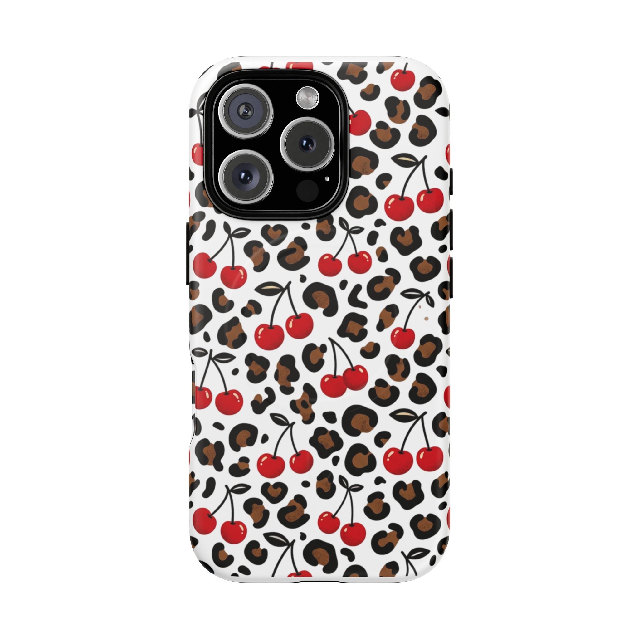 Cherry Leopard Tough Magnetic Phone Case — Protective Magnetic iPhone Cover with Red Cherry & Leopard Print
