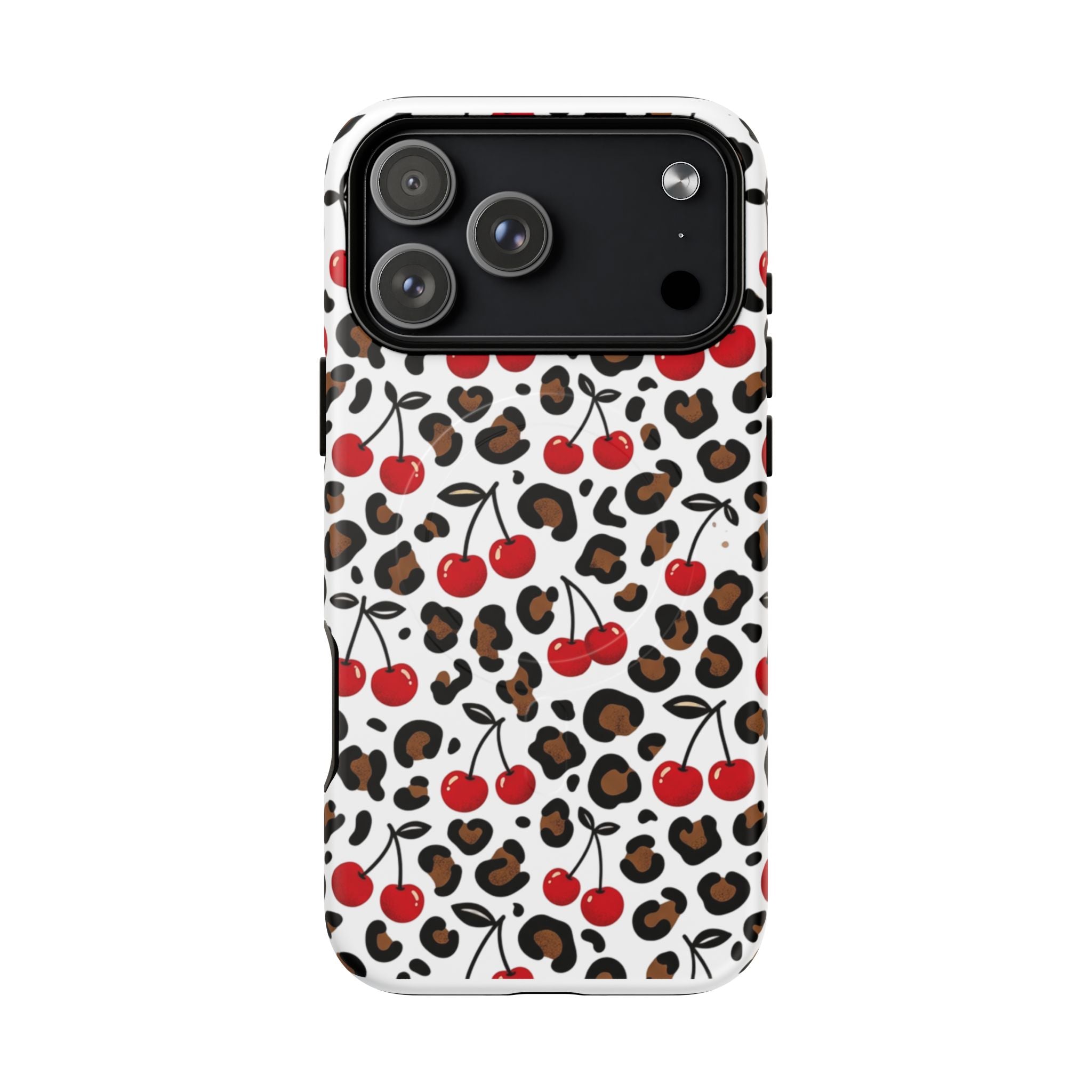 Cherry Leopard Tough Magnetic Phone Case — Protective Magnetic iPhone Cover with Red Cherry & Leopard Print
