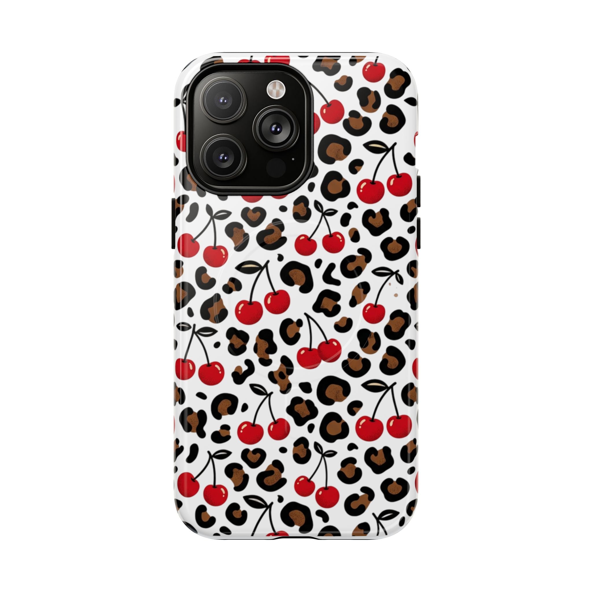 Cherry Leopard Tough Magnetic Phone Case — Protective Magnetic iPhone Cover with Red Cherry & Leopard Print