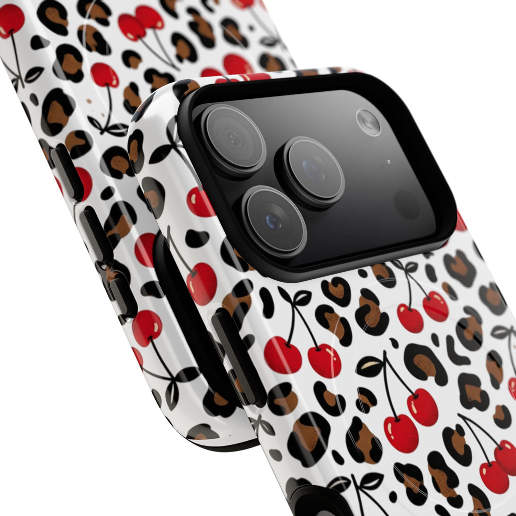 Cherry Leopard Tough Magnetic Phone Case — Protective Magnetic iPhone Cover with Red Cherry & Leopard Print