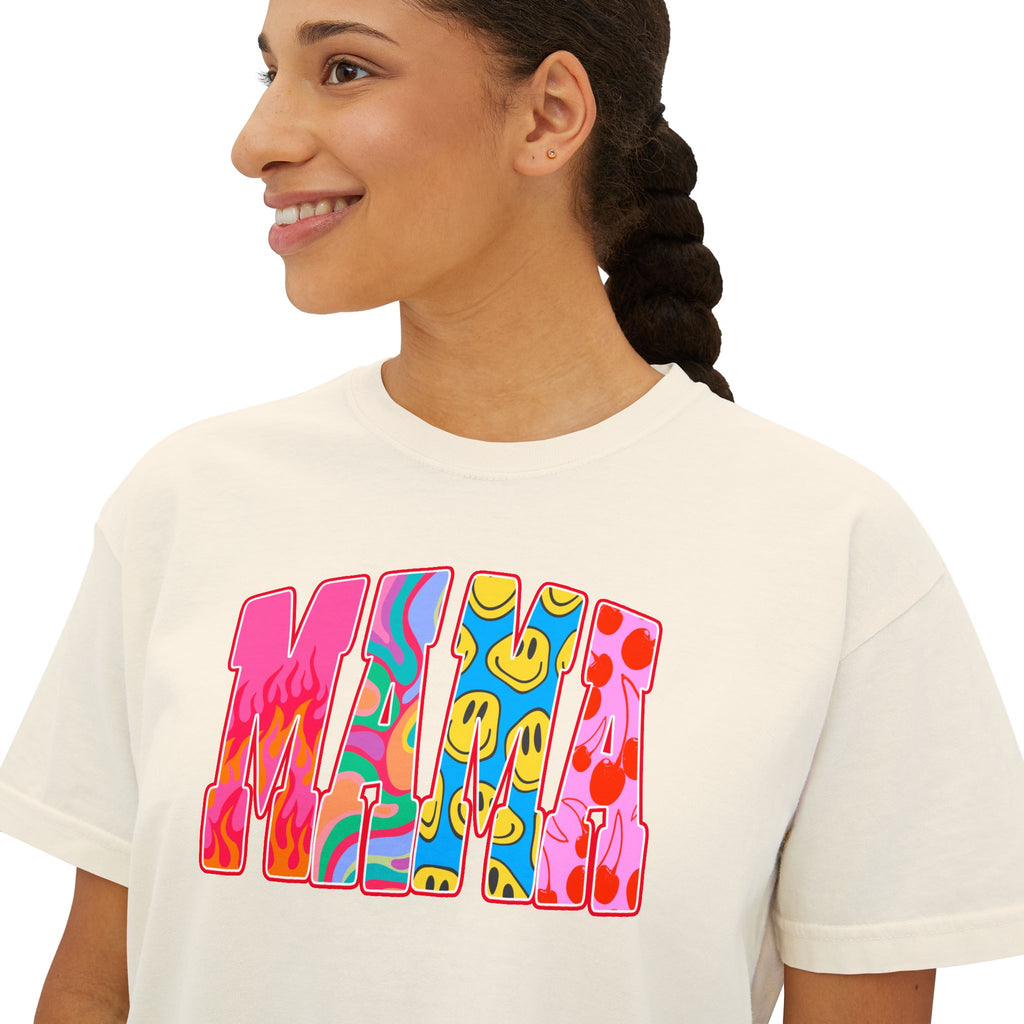 Mama Retro Graphic Tee — Women's Boxy Cropped T-Shirt