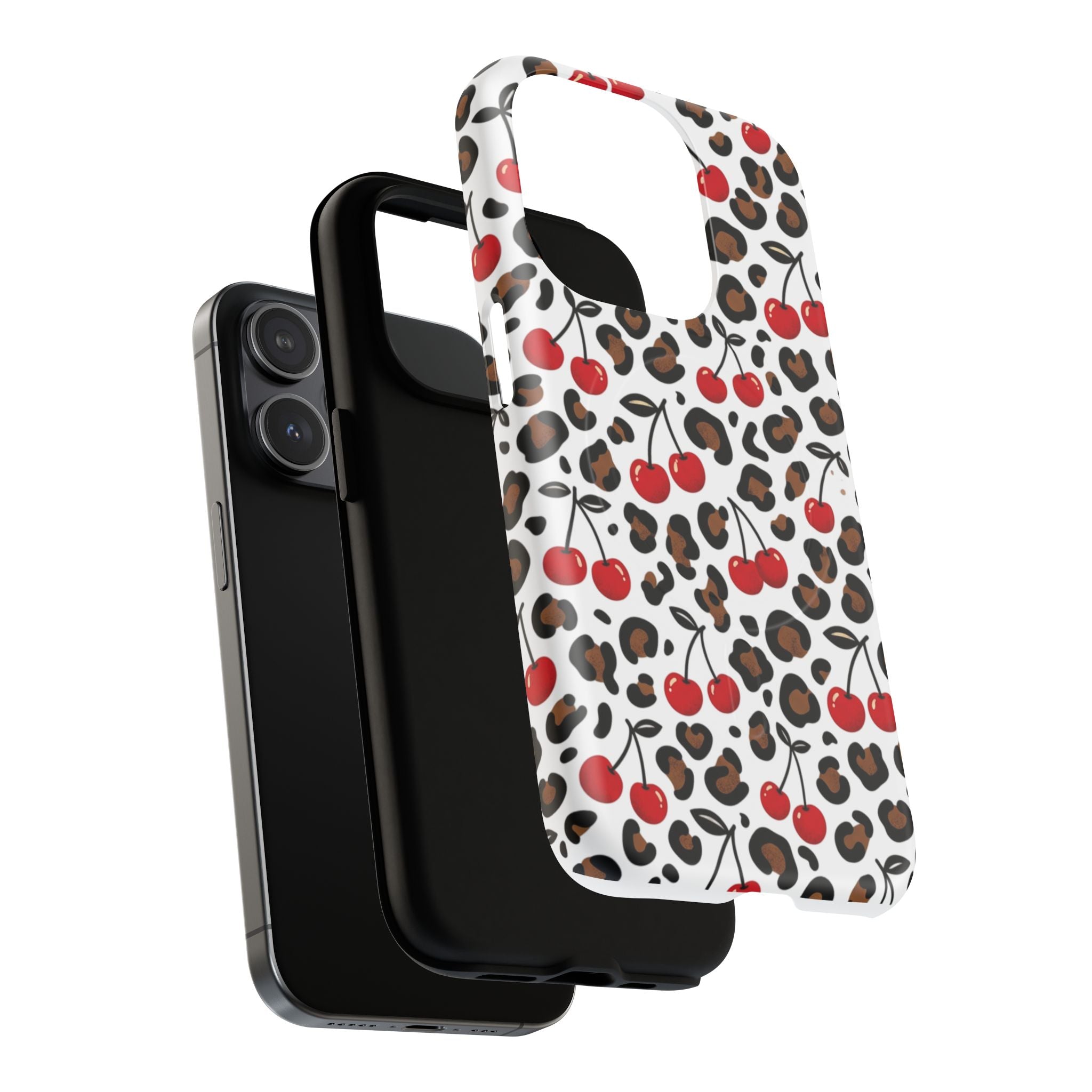 Cherry Leopard Tough Magnetic Phone Case — Protective Magnetic iPhone Cover with Red Cherry & Leopard Print