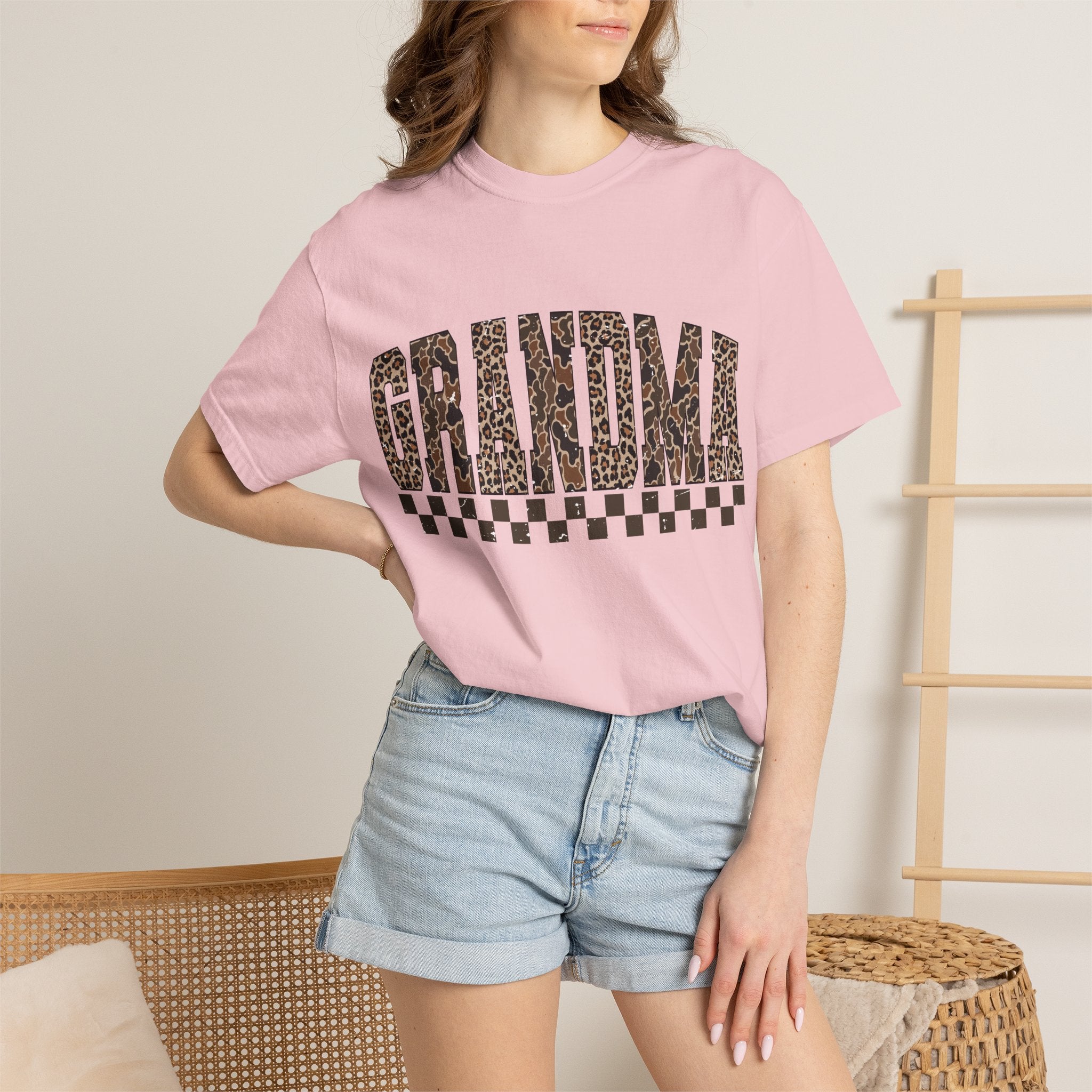 Grandma Leopard-Checkered Print T-Shirt