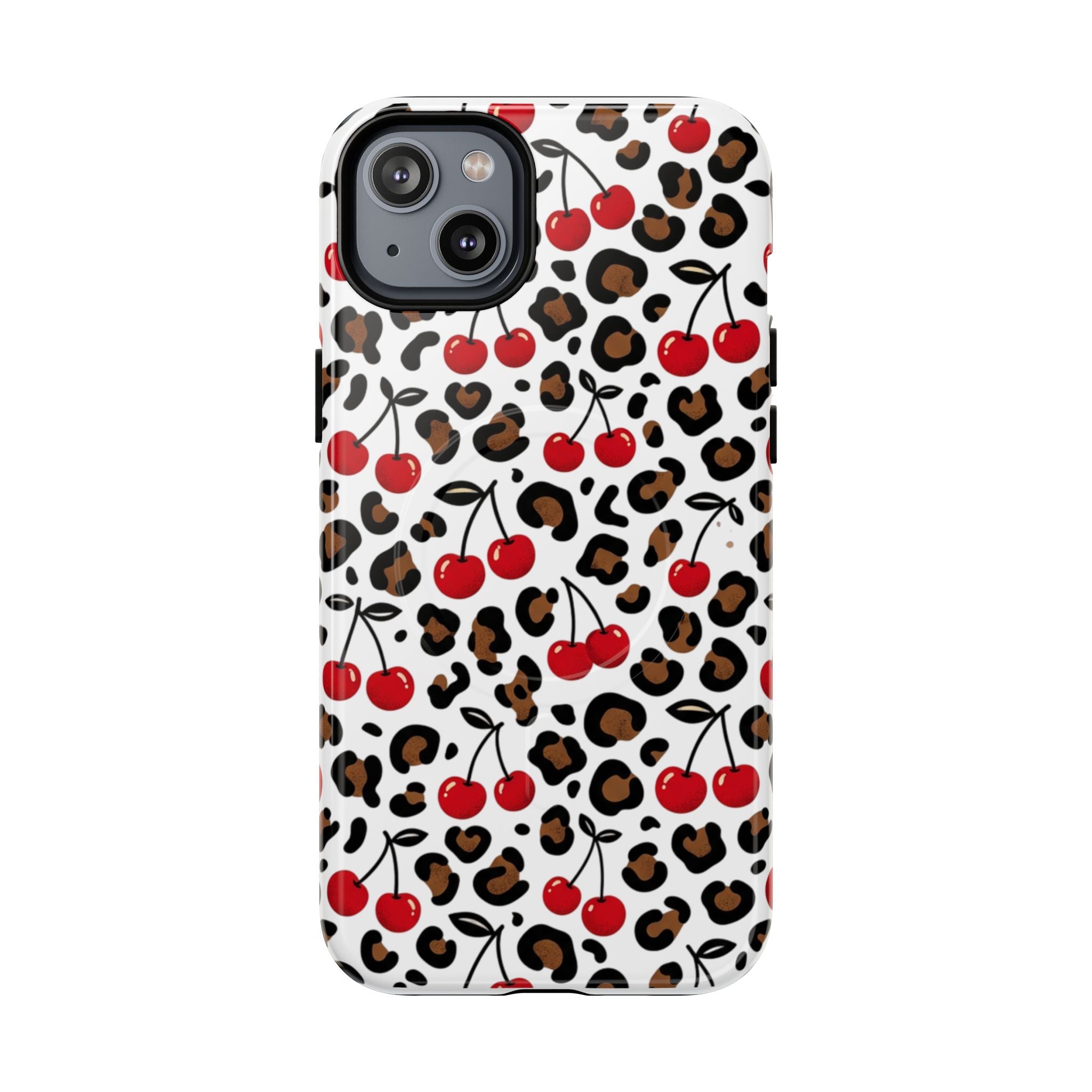 Cherry Leopard Tough Magnetic Phone Case — Protective Magnetic iPhone Cover with Red Cherry & Leopard Print