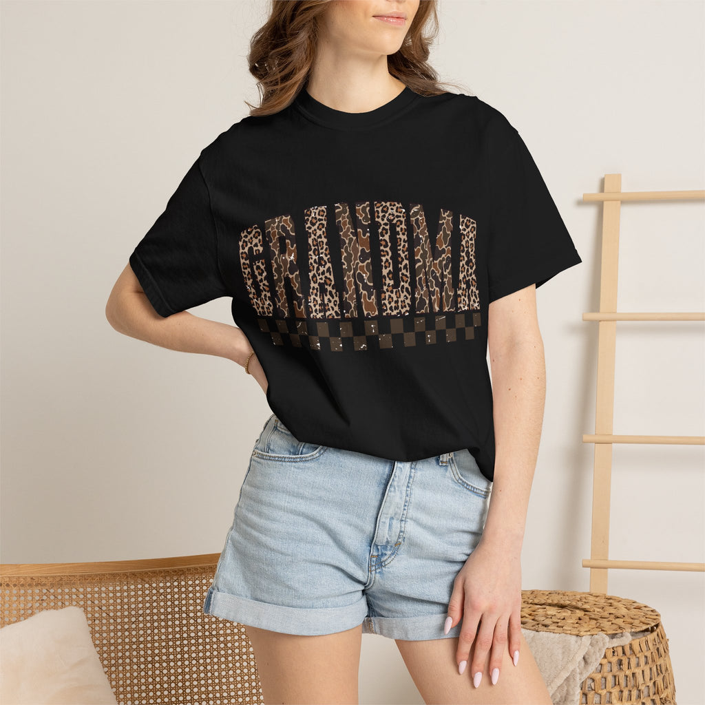 Grandma Leopard-Checkered Print T-Shirt