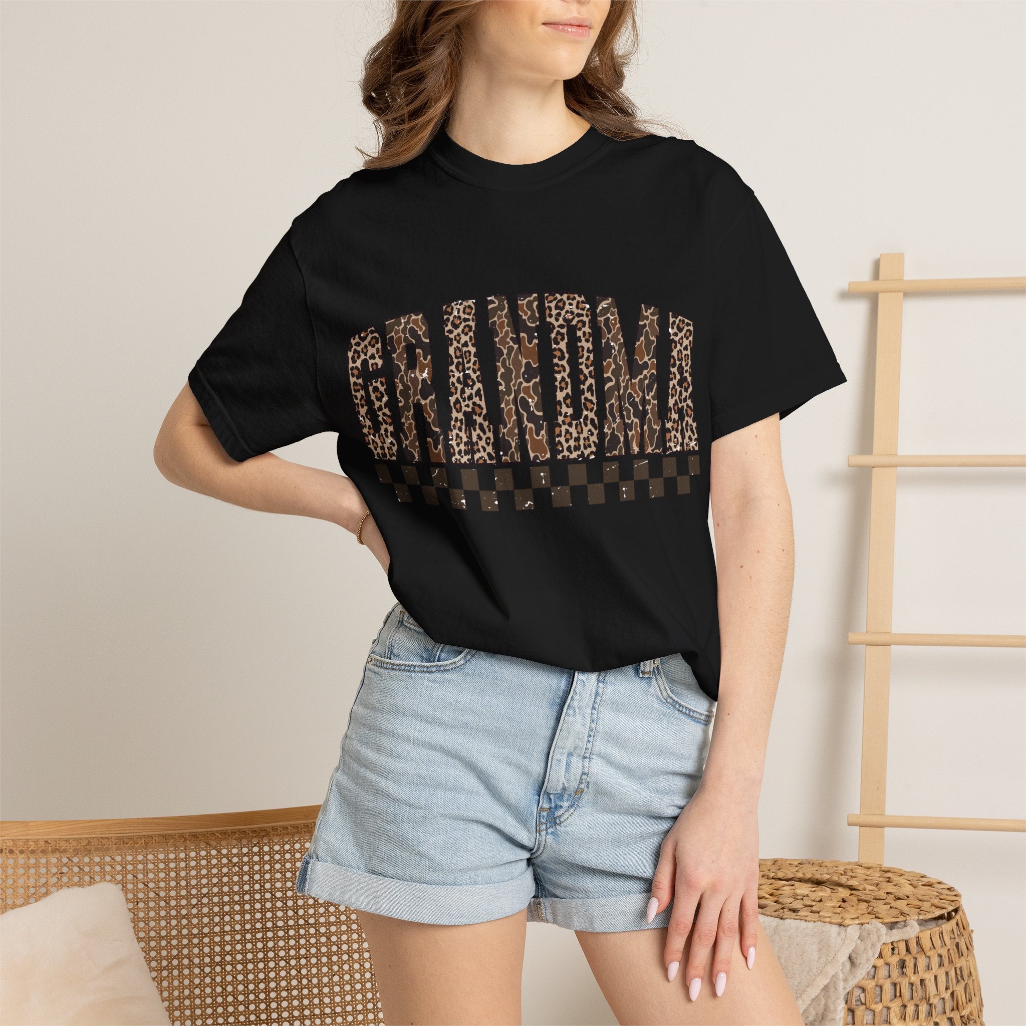 Grandma Leopard-Checkered Print T-Shirt