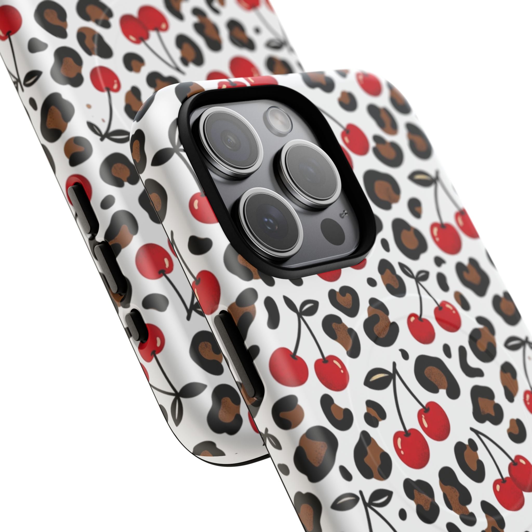 Cherry Leopard Tough Magnetic Phone Case — Protective Magnetic iPhone Cover with Red Cherry & Leopard Print
