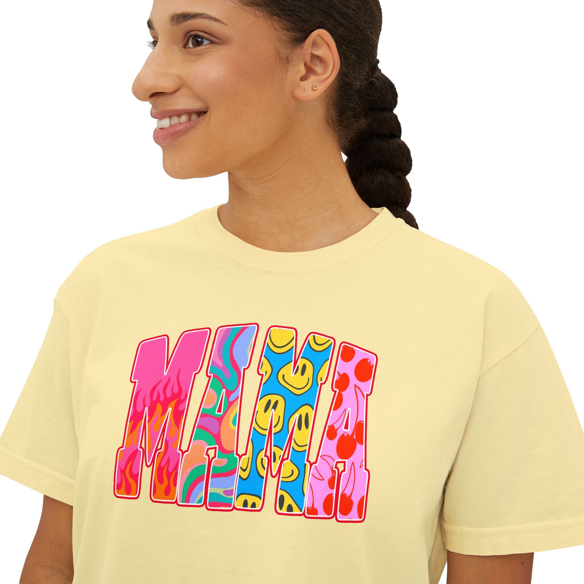 Mama Retro Graphic Tee — Women's Boxy Cropped T-Shirt