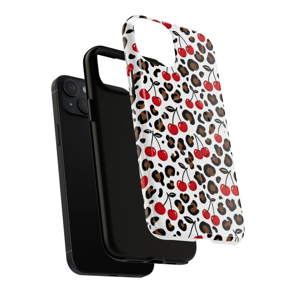 Cherry Leopard Tough Magnetic Phone Case — Protective Magnetic iPhone Cover with Red Cherry & Leopard Print