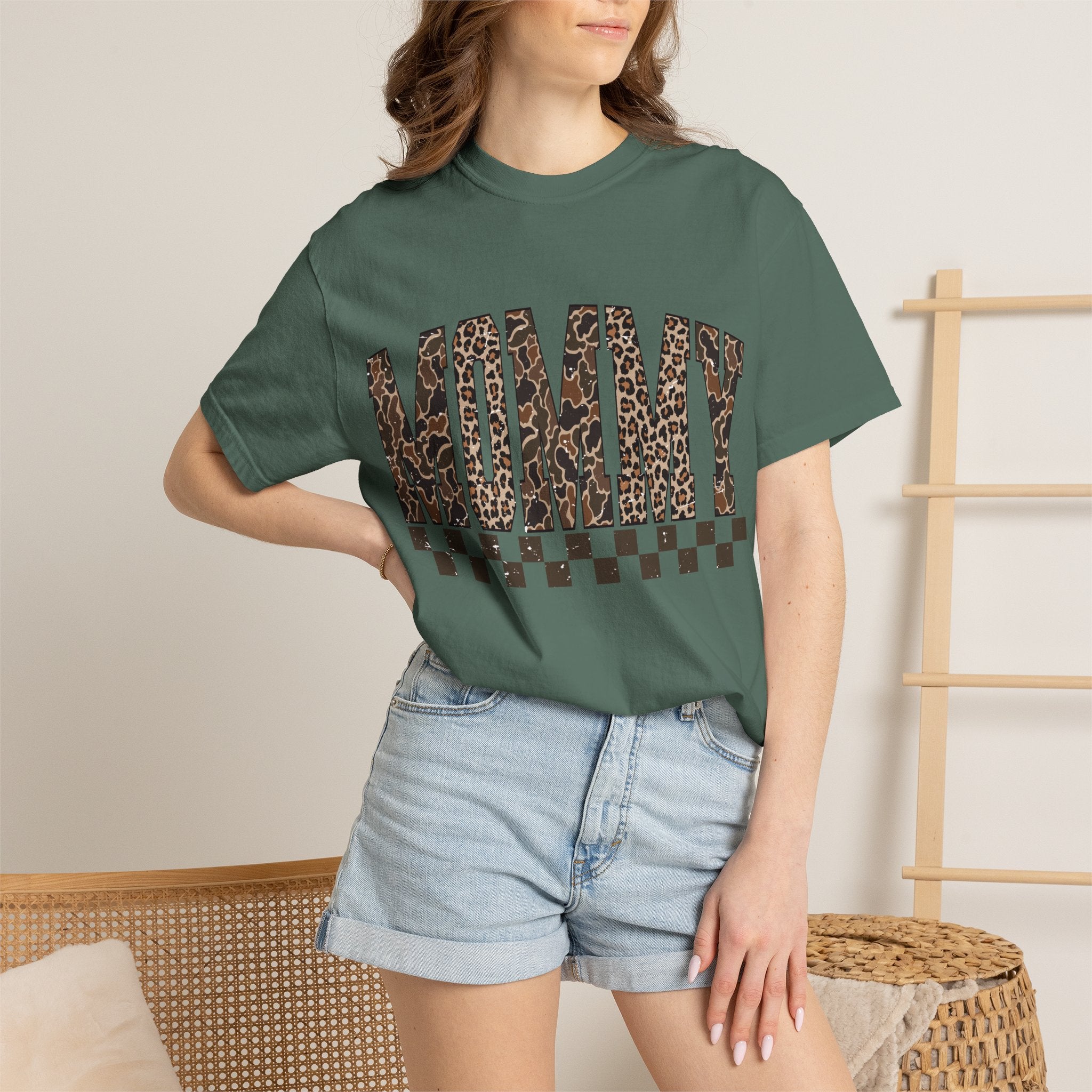 Mommy  Leopard-Checkered Print T-Shirt