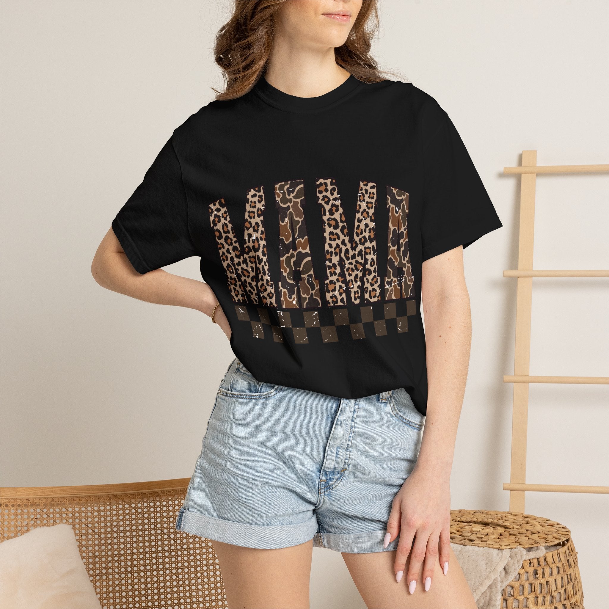 Mama  Leopard-Checkered Print T-Shirt