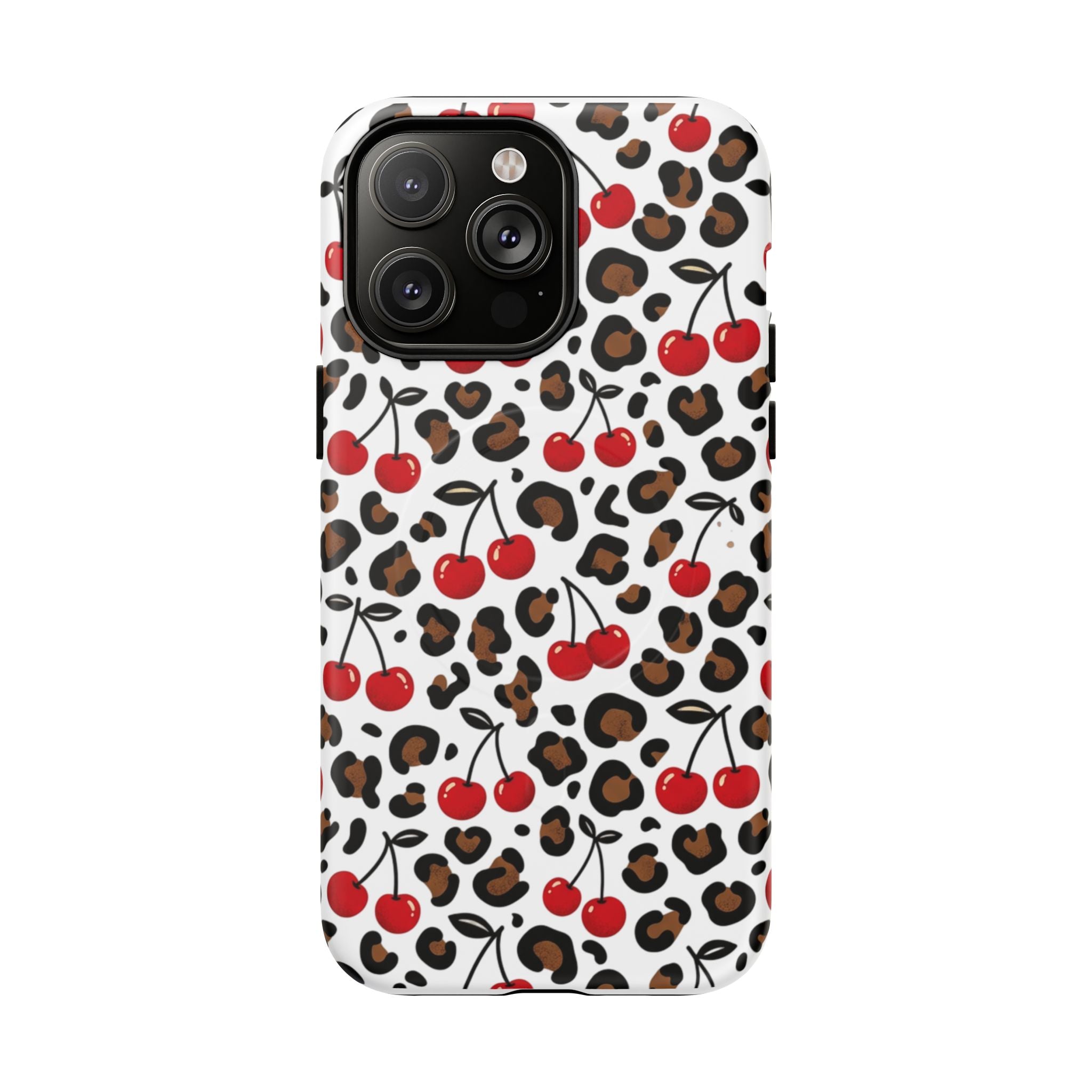 Cherry Leopard Tough Magnetic Phone Case — Protective Magnetic iPhone Cover with Red Cherry & Leopard Print