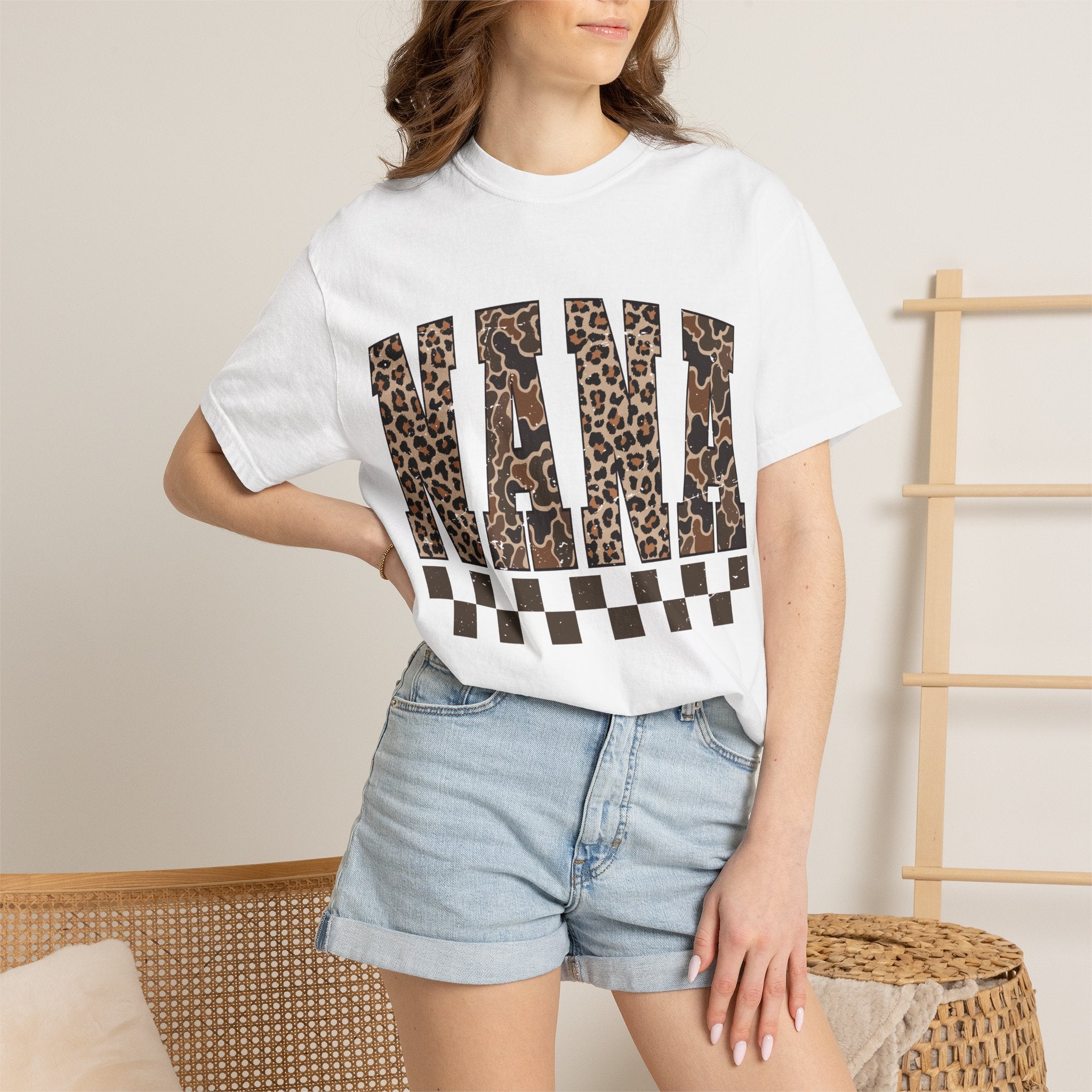 Nana Leopard-Checkered Print T-Shirt