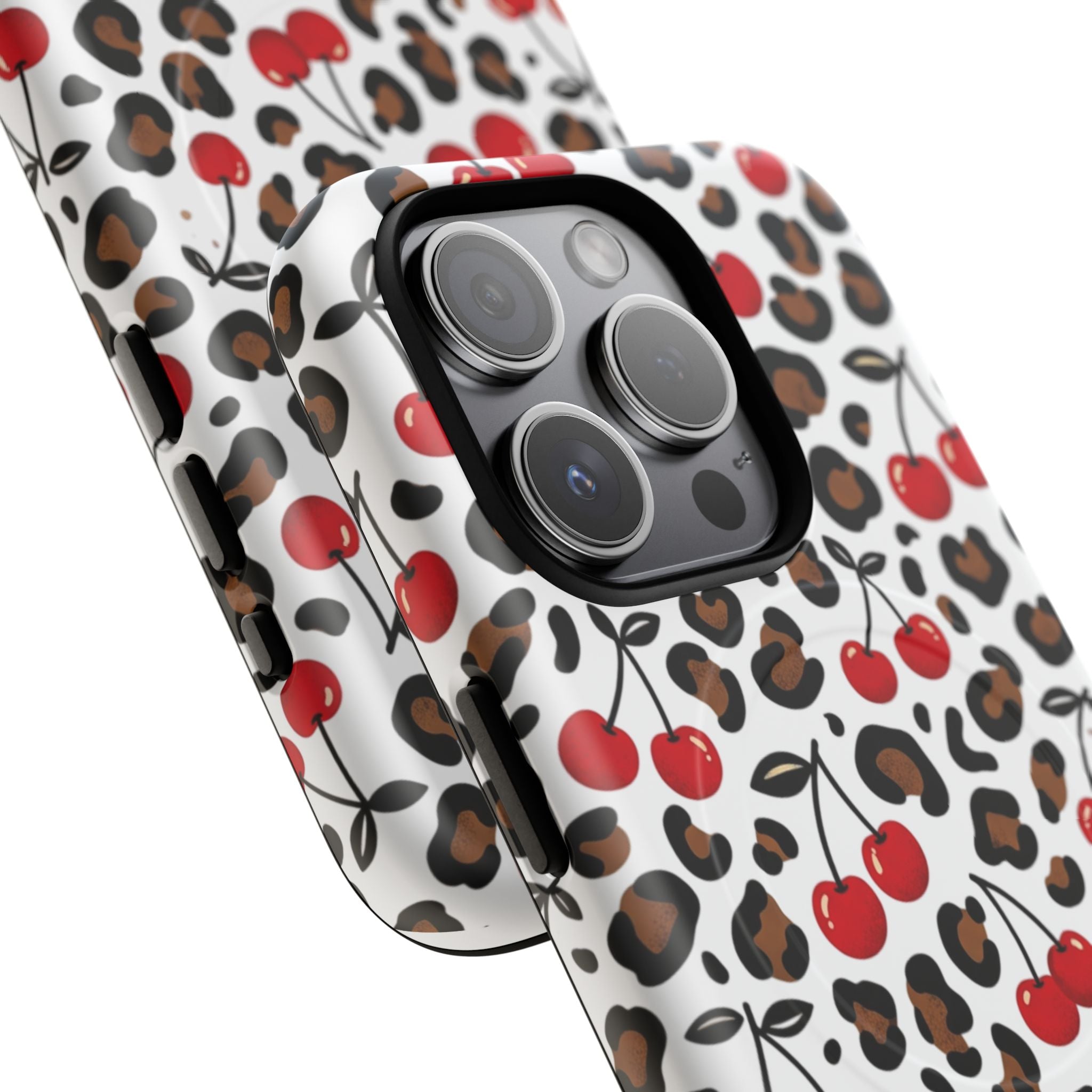 Cherry Leopard Tough Magnetic Phone Case — Protective Magnetic iPhone Cover with Red Cherry & Leopard Print