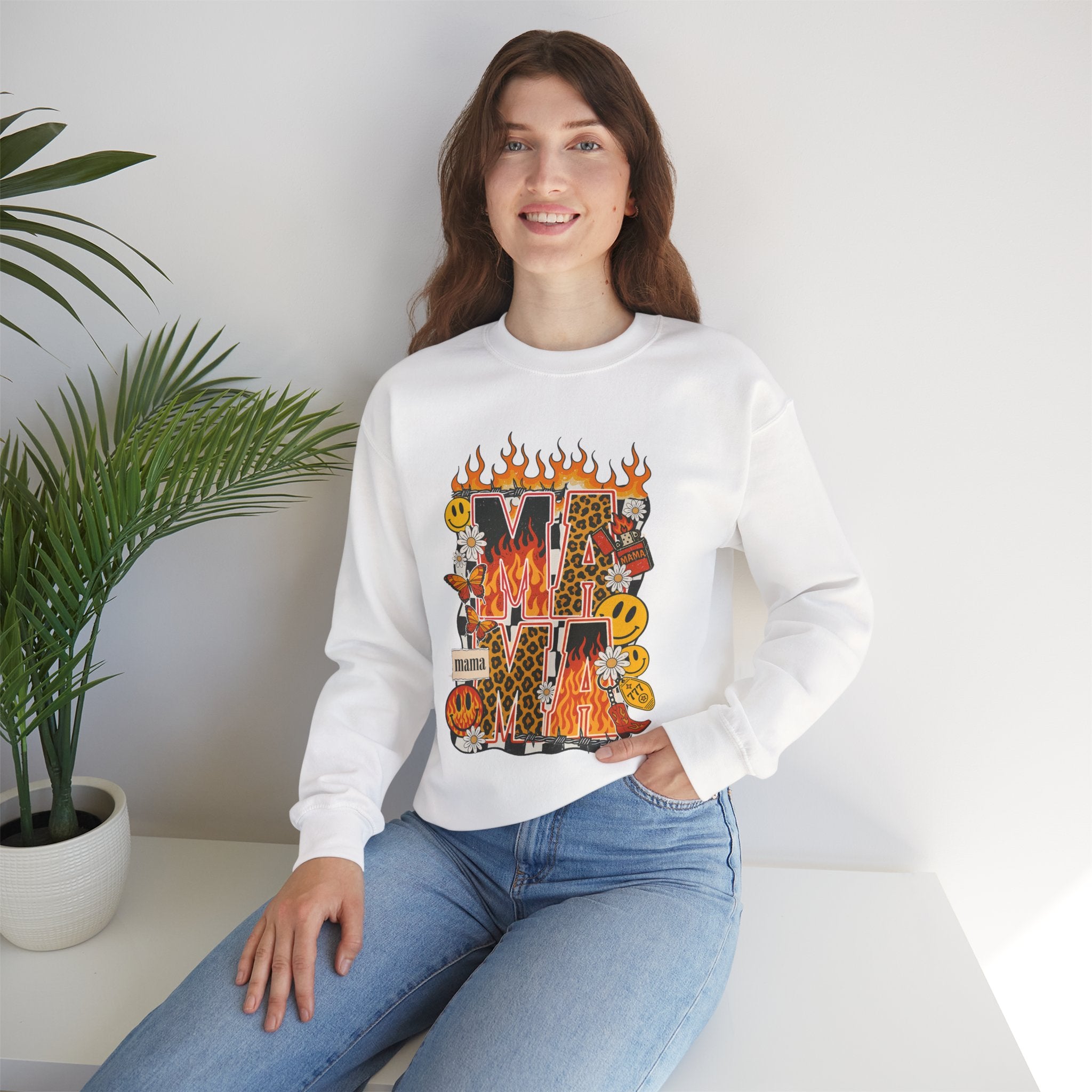Crewneck Sweatshirt — Fiery ‘MAMA’ Graphic