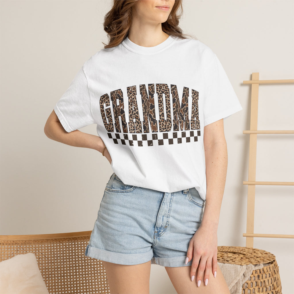 Grandma Leopard-Checkered Print T-Shirt