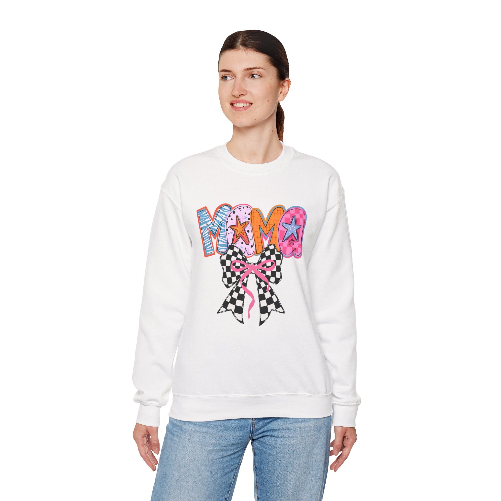Mama Crewneck Sweatshirt with Checkerboard Bow