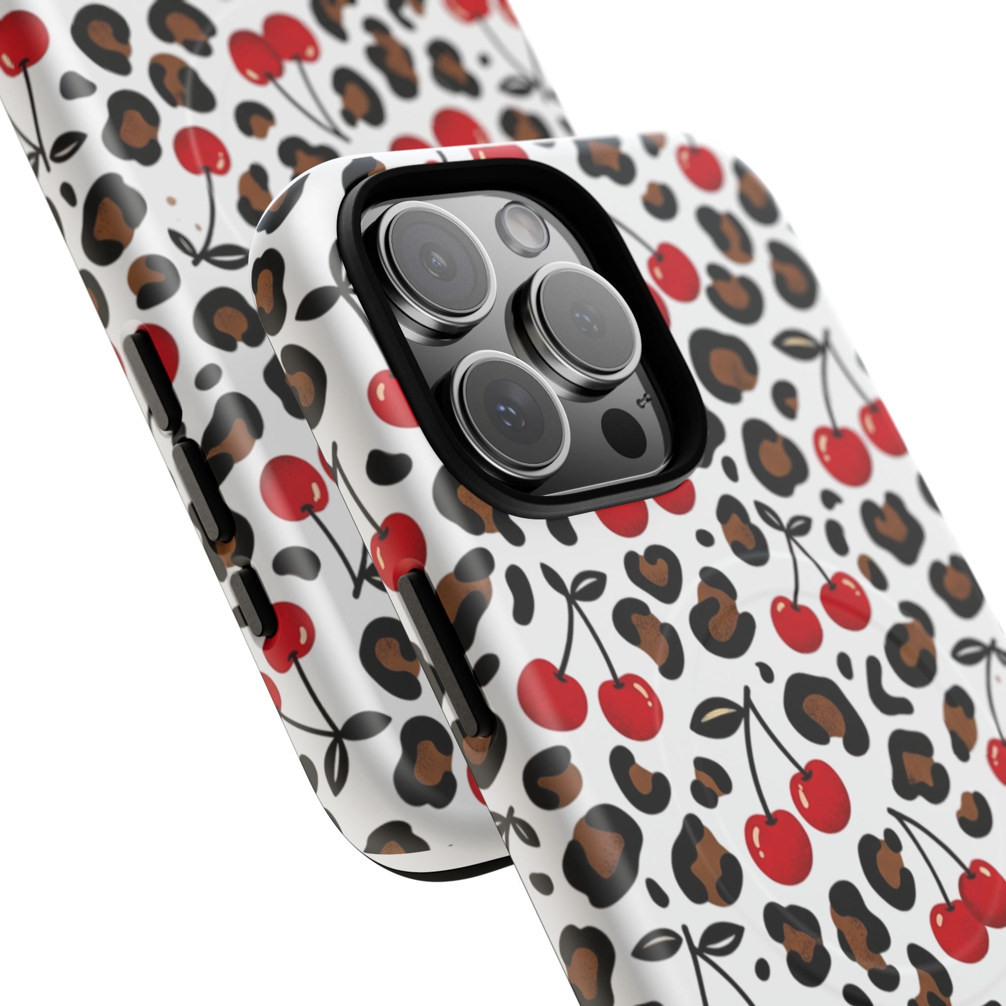 Cherry Leopard Tough Magnetic Phone Case — Protective Magnetic iPhone Cover with Red Cherry & Leopard Print