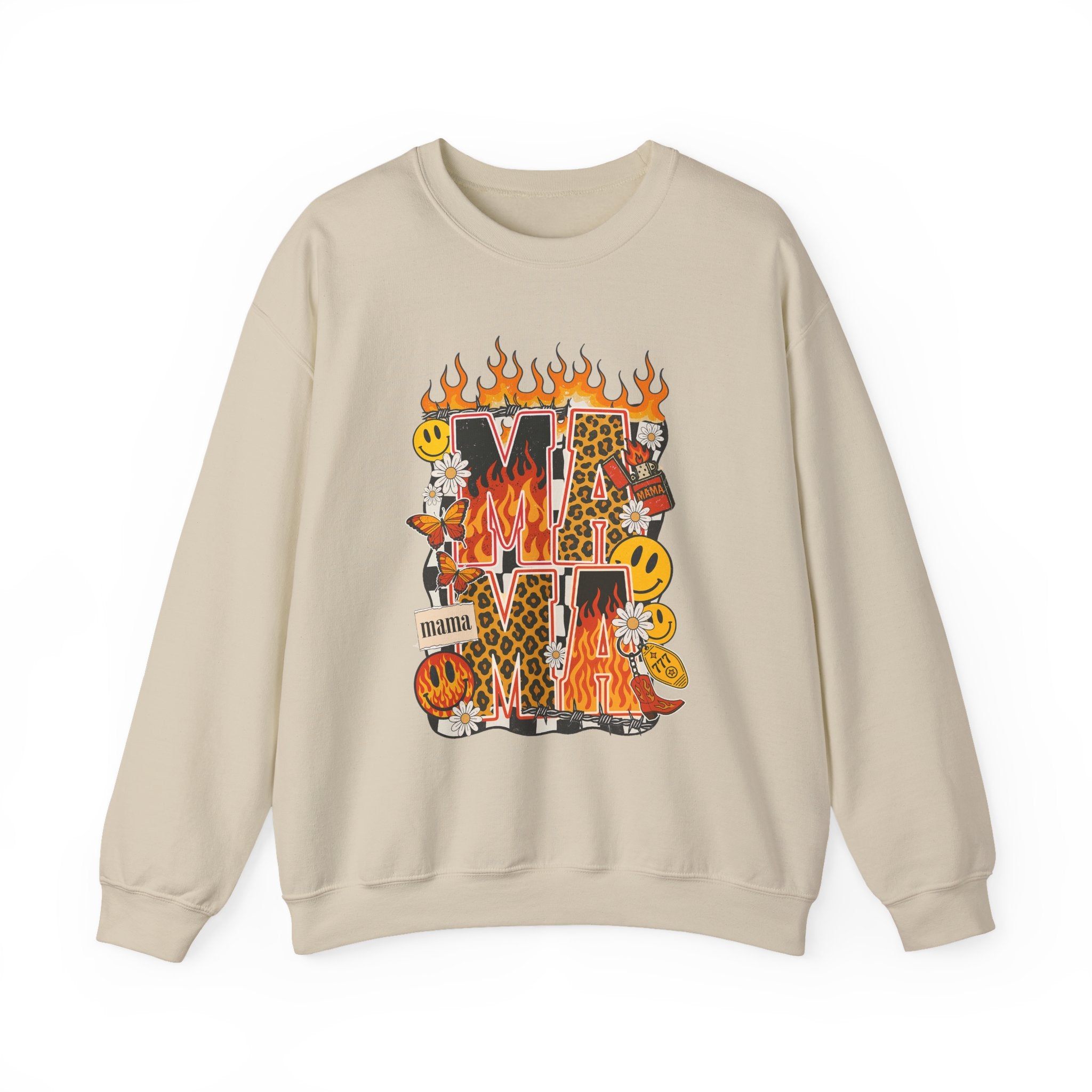 Crewneck Sweatshirt — Fiery ‘MAMA’ Graphic