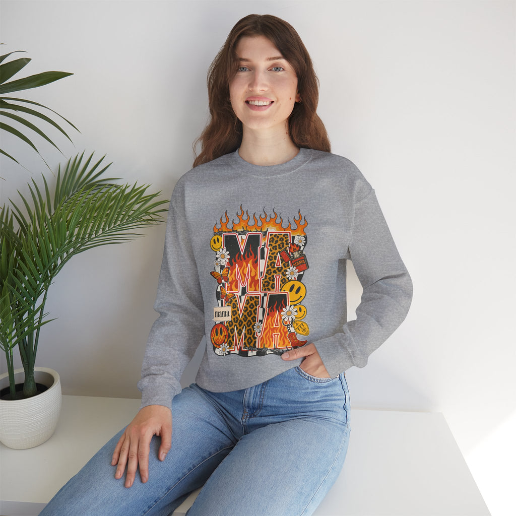 Crewneck Sweatshirt — Fiery ‘MAMA’ Graphic