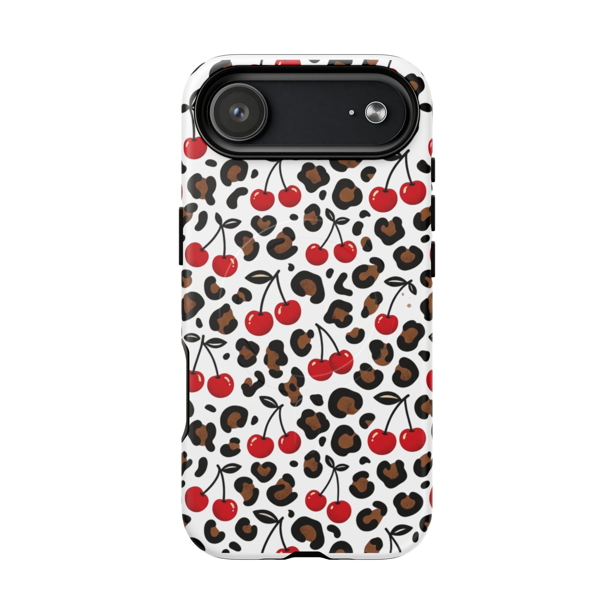 Cherry Leopard Tough Magnetic Phone Case — Protective Magnetic iPhone Cover with Red Cherry & Leopard Print