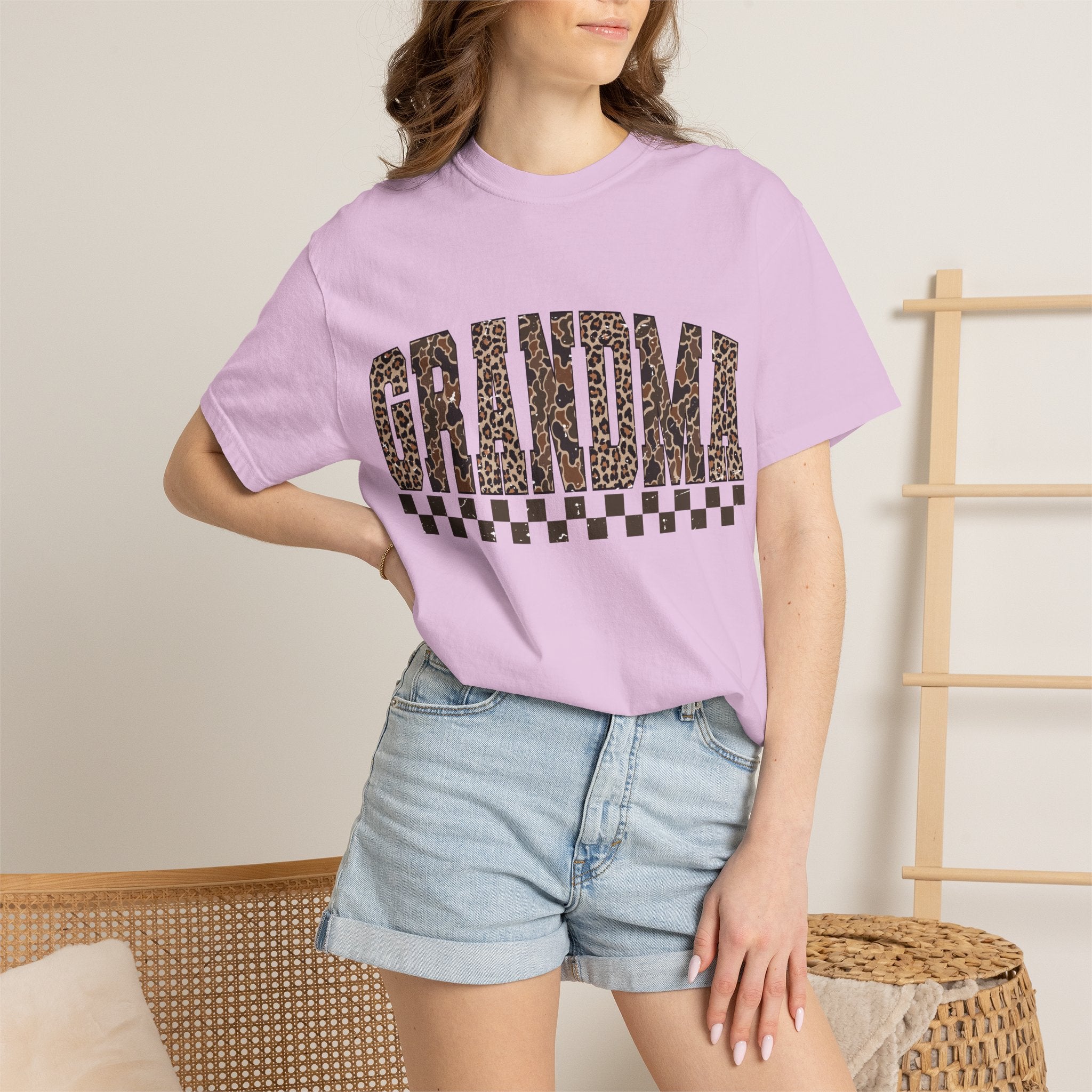 Grandma Leopard-Checkered Print T-Shirt