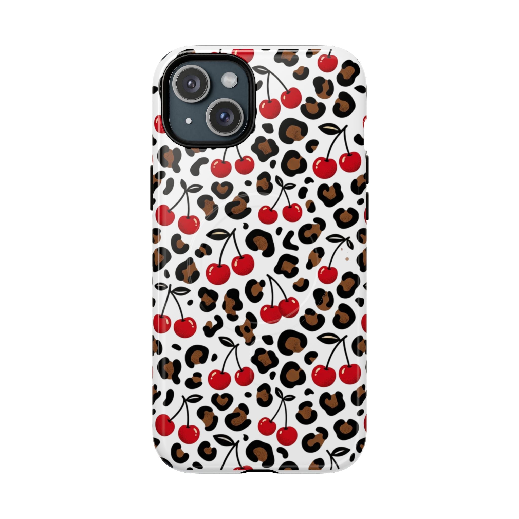 Cherry Leopard Tough Magnetic Phone Case — Protective Magnetic iPhone Cover with Red Cherry & Leopard Print