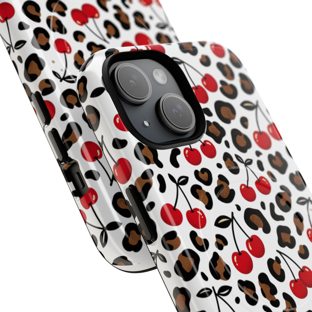 Cherry Leopard Tough Magnetic Phone Case — Protective Magnetic iPhone Cover with Red Cherry & Leopard Print