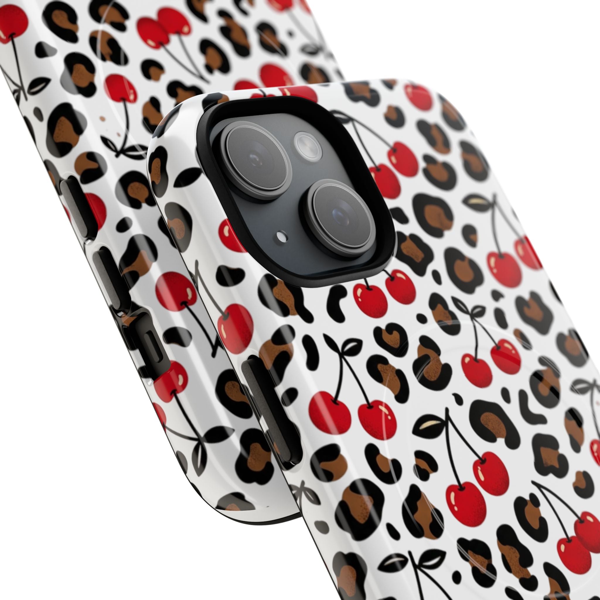 Cherry Leopard Tough Magnetic Phone Case — Protective Magnetic iPhone Cover with Red Cherry & Leopard Print