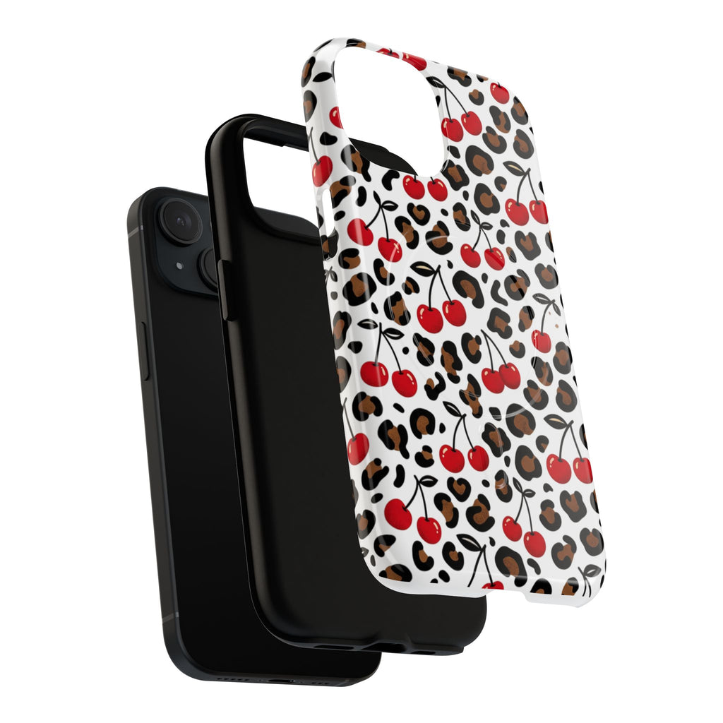 Cherry Leopard Tough Magnetic Phone Case — Protective Magnetic iPhone Cover with Red Cherry & Leopard Print