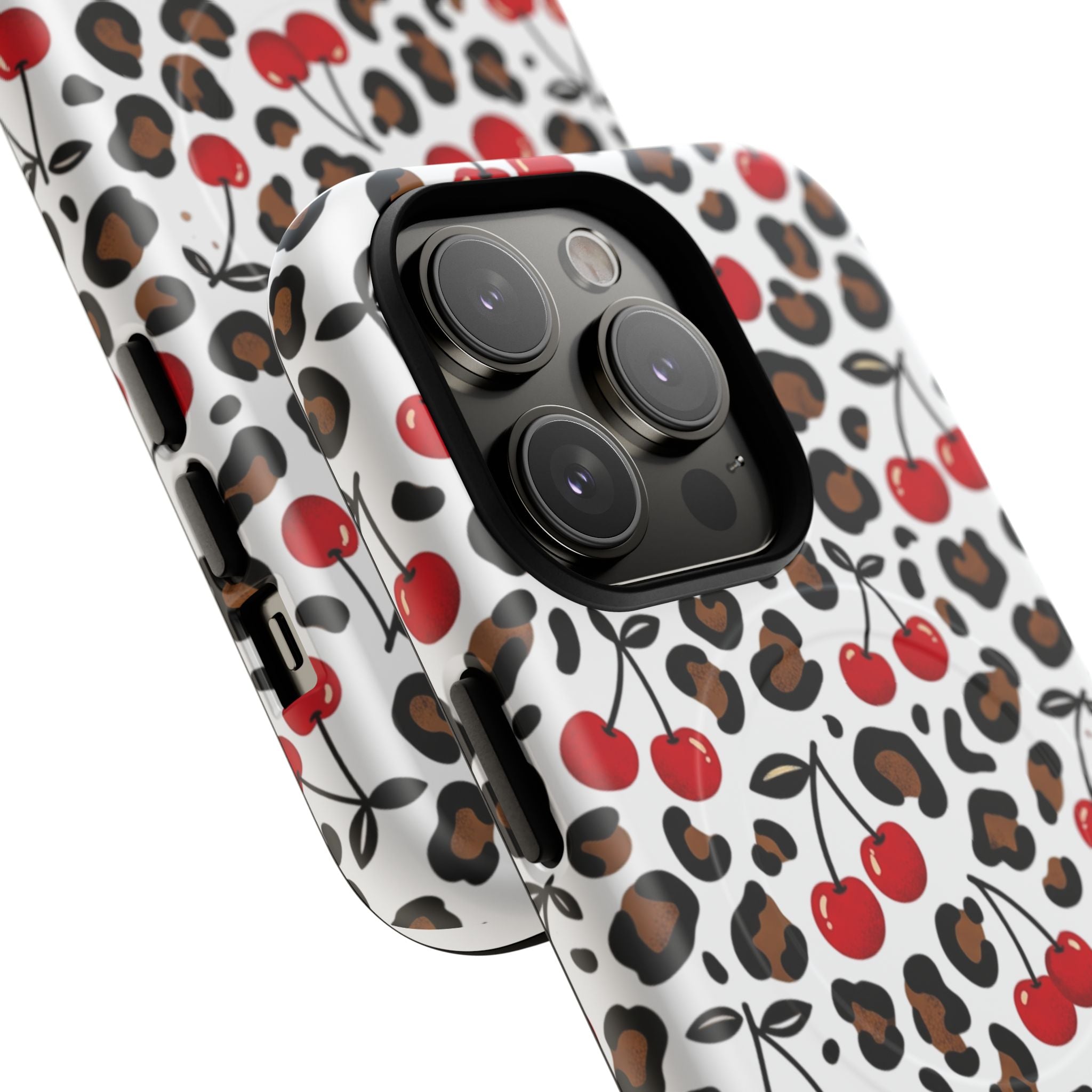 Cherry Leopard Tough Magnetic Phone Case — Protective Magnetic iPhone Cover with Red Cherry & Leopard Print