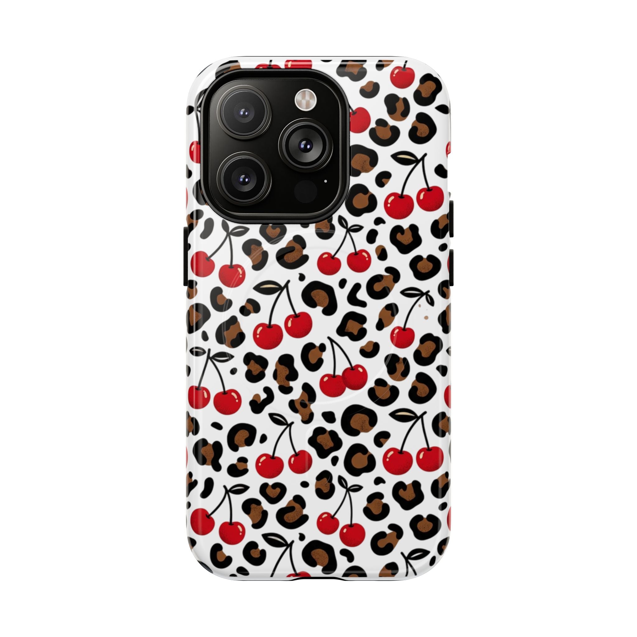 Cherry Leopard Tough Magnetic Phone Case — Protective Magnetic iPhone Cover with Red Cherry & Leopard Print