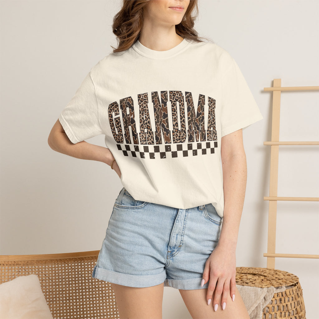 Grandma Leopard-Checkered Print T-Shirt