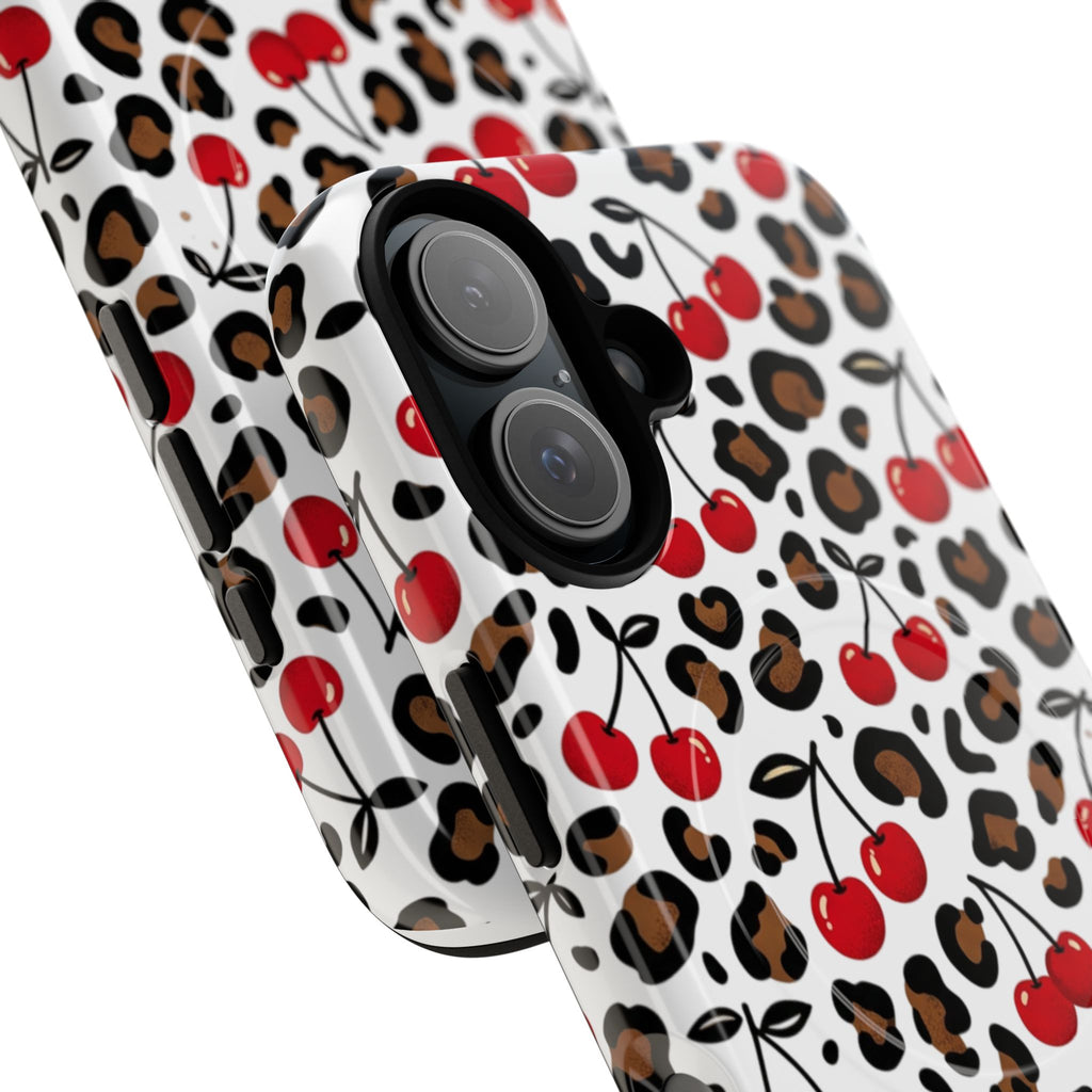 Cherry Leopard Tough Magnetic Phone Case — Protective Magnetic iPhone Cover with Red Cherry & Leopard Print