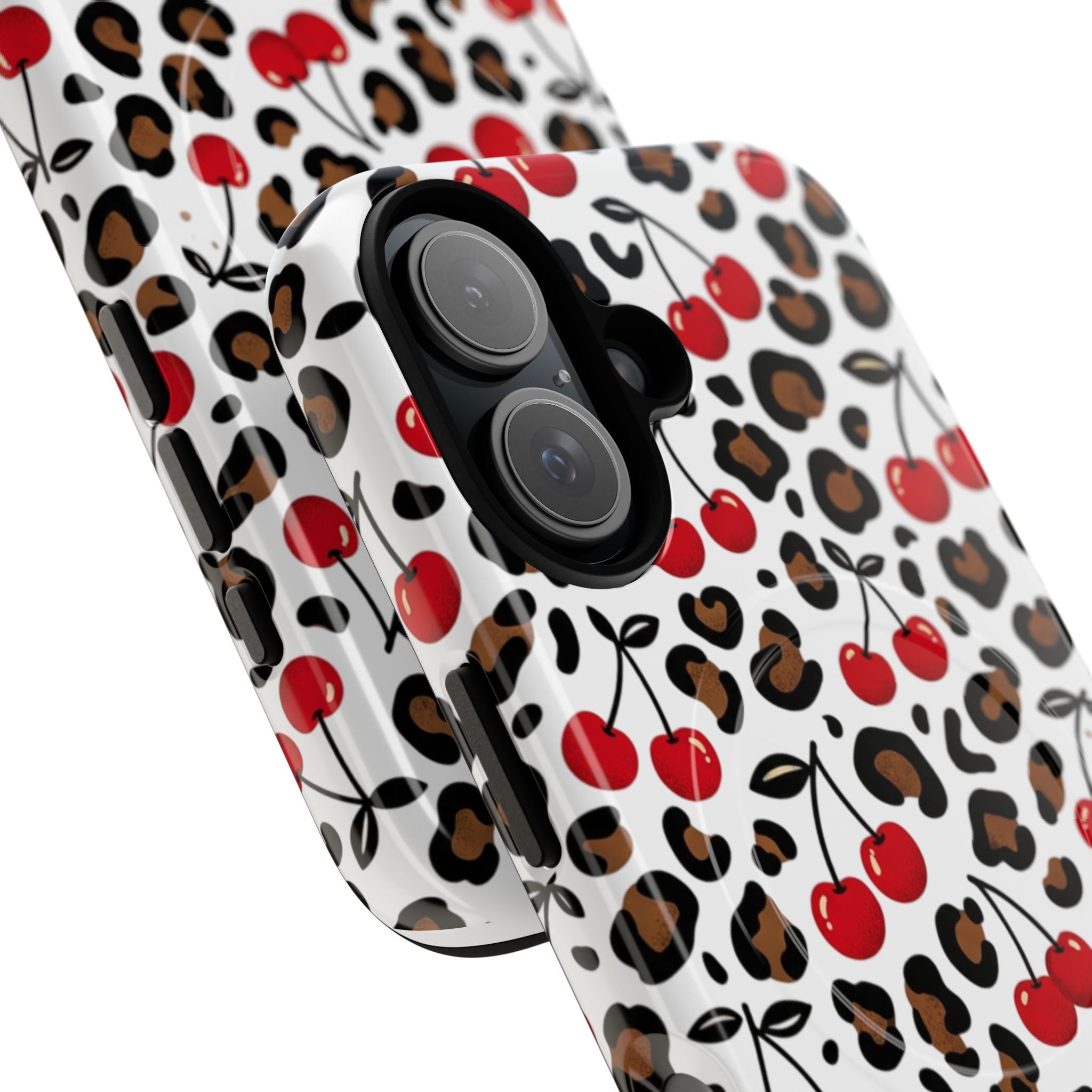 Cherry Leopard Tough Magnetic Phone Case — Protective Magnetic iPhone Cover with Red Cherry & Leopard Print