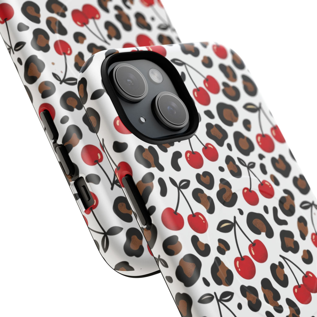 Cherry Leopard Tough Magnetic Phone Case — Protective Magnetic iPhone Cover with Red Cherry & Leopard Print